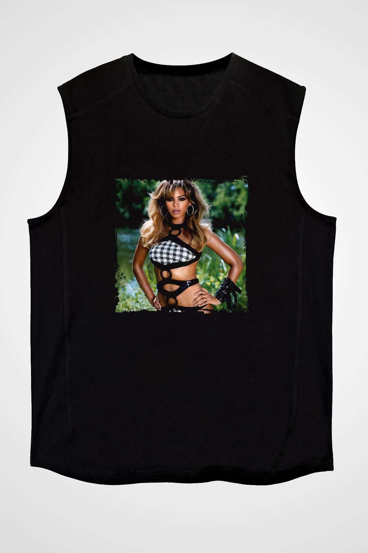 Beyonce Baskılı Unisex Siyah Kolsuz Tişört
