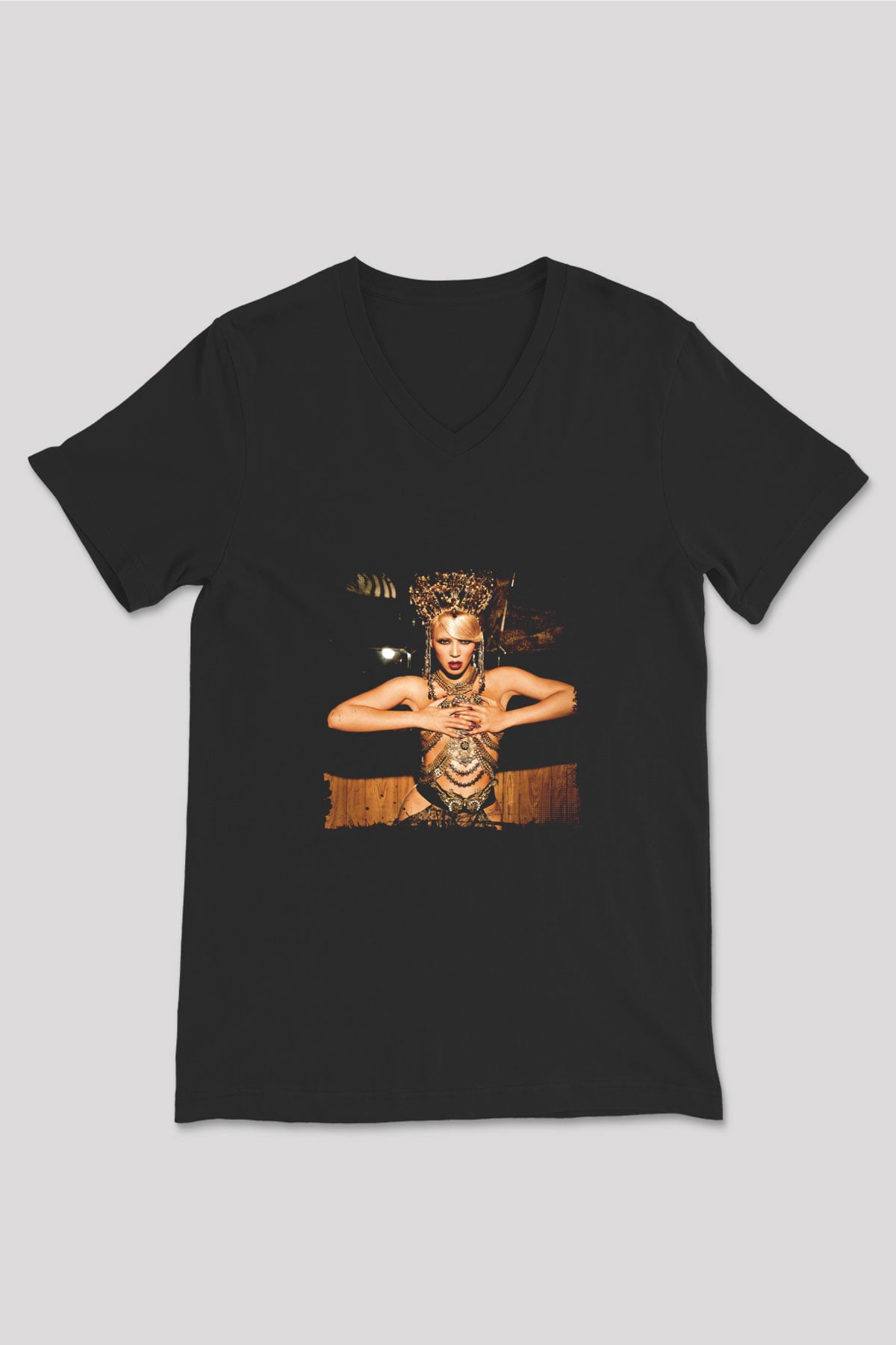 Beyonce Baskılı Unisex Siyah V Yaka Tişört