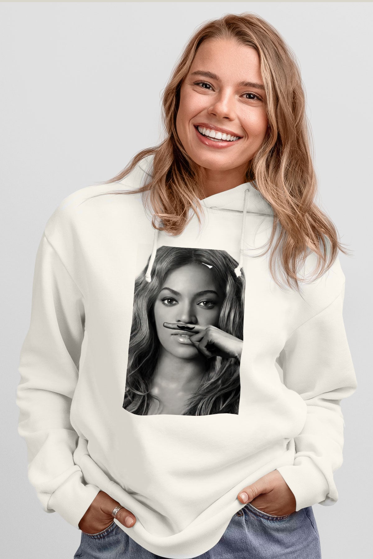 Beyonce Beyaz Unisex Kapşonlu Sweatshirt