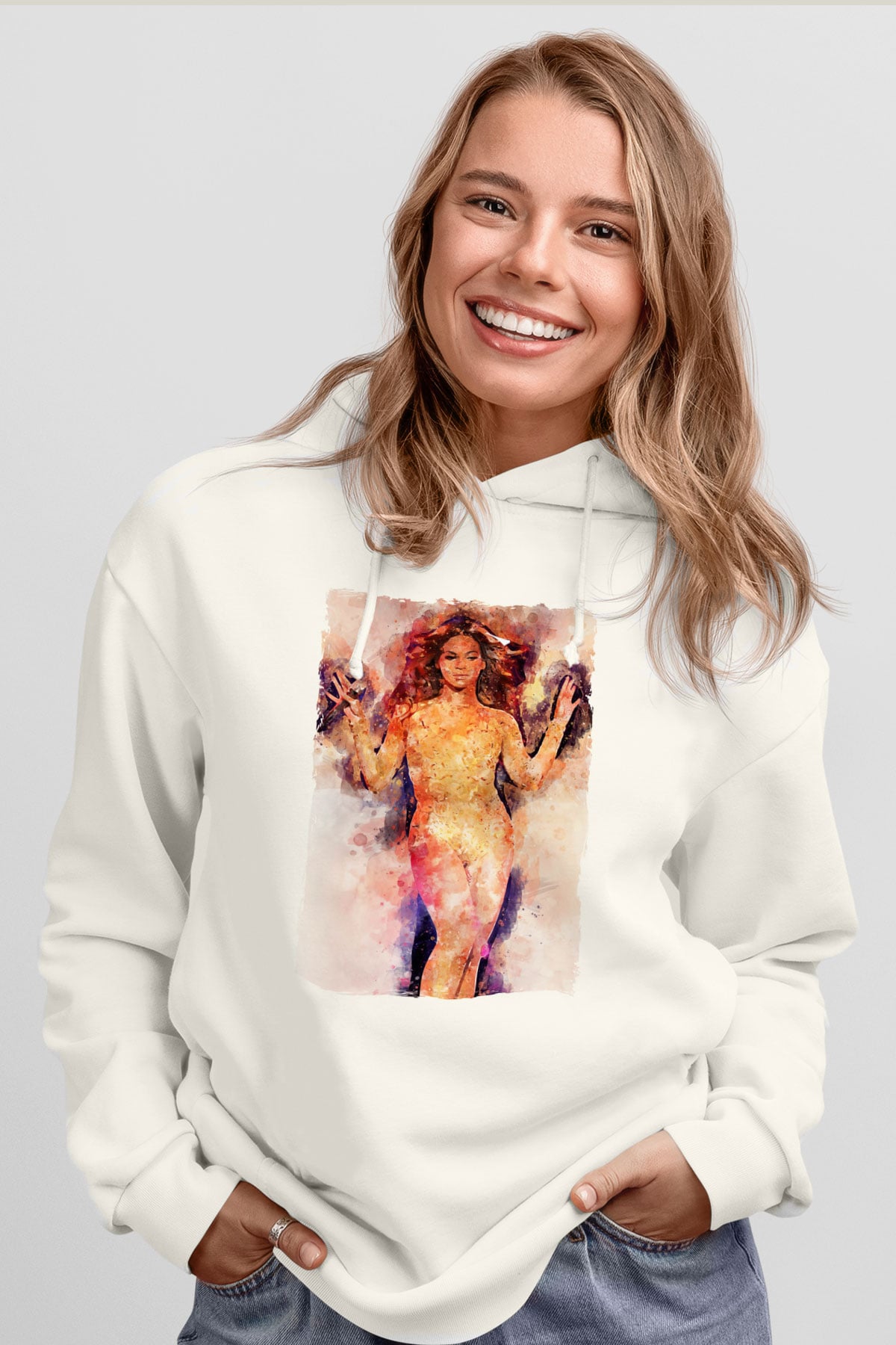 Beyonce Beyaz Unisex Kapüşonlu Sweatshirt