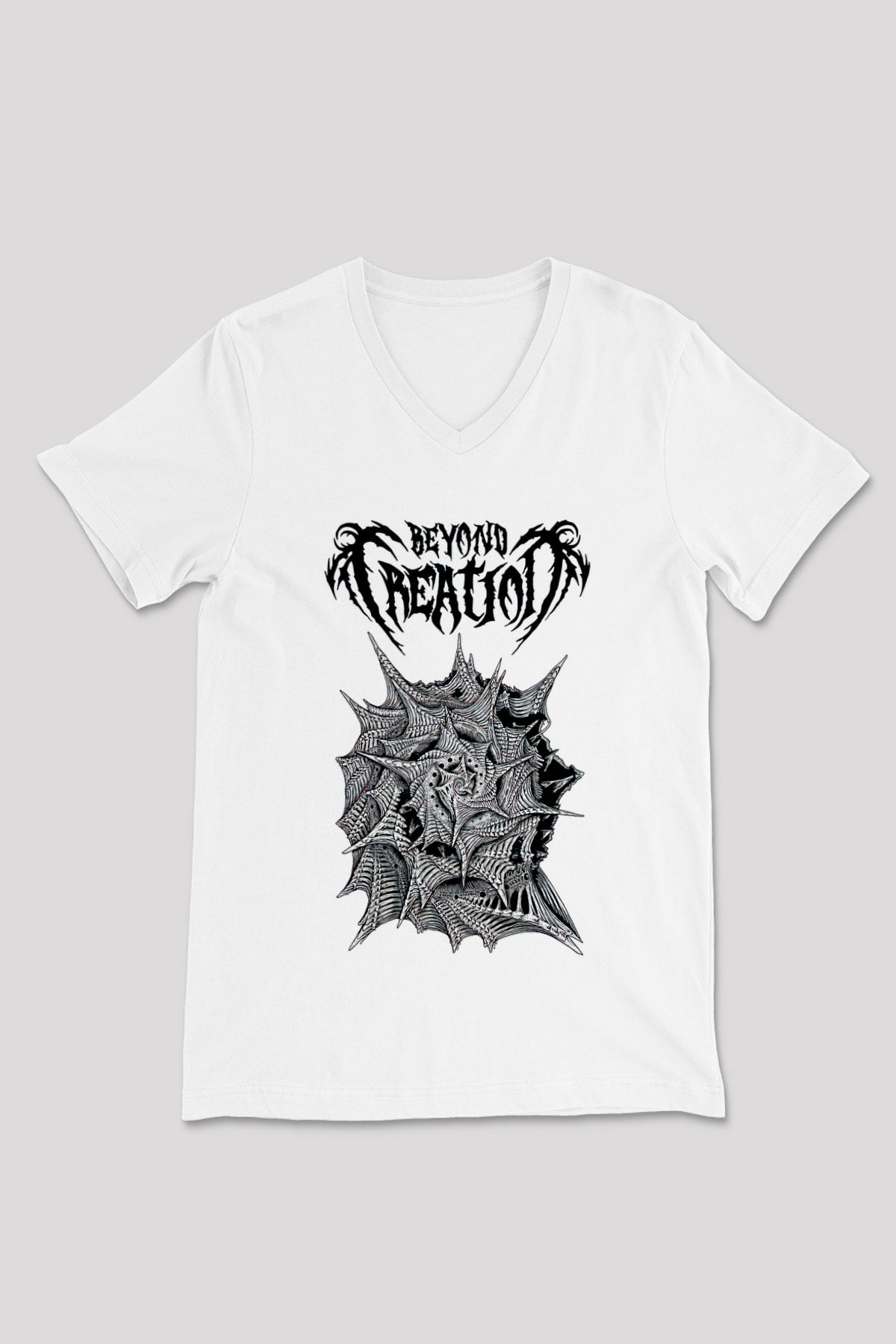 Beyond Creation Baskılı Beyaz Unisex V Yaka Tişört - Tshirt