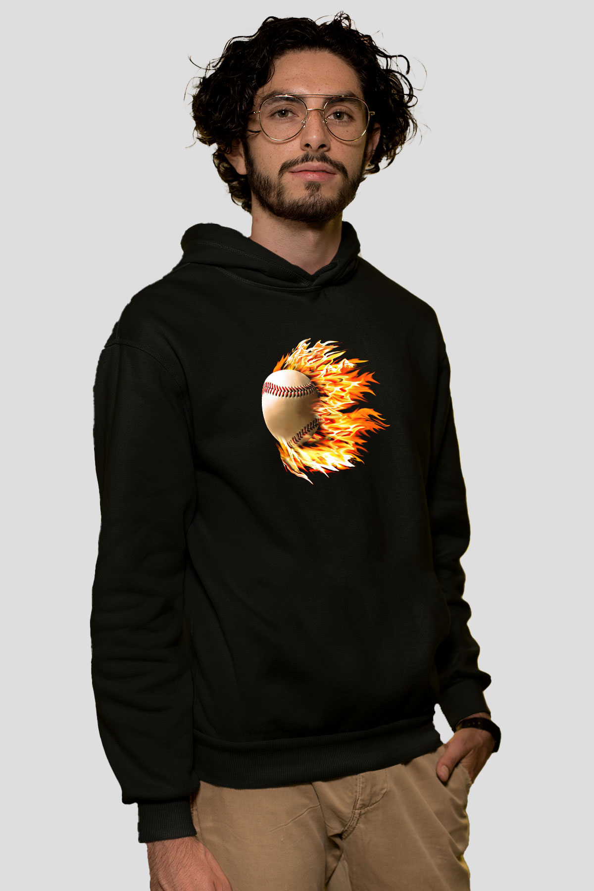 Beyzbol - Baseball Baskılı Unisex Siyah Hoodie