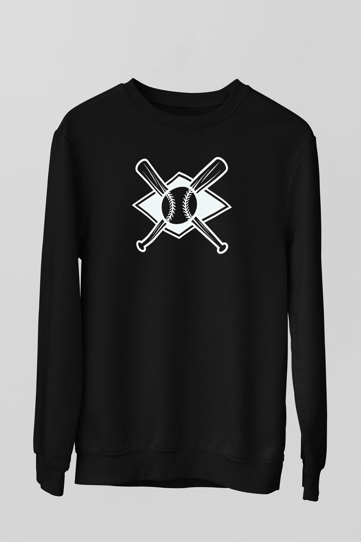 Beyzbol - Baseball Baskılı Unisex Siyah Sweatshirt