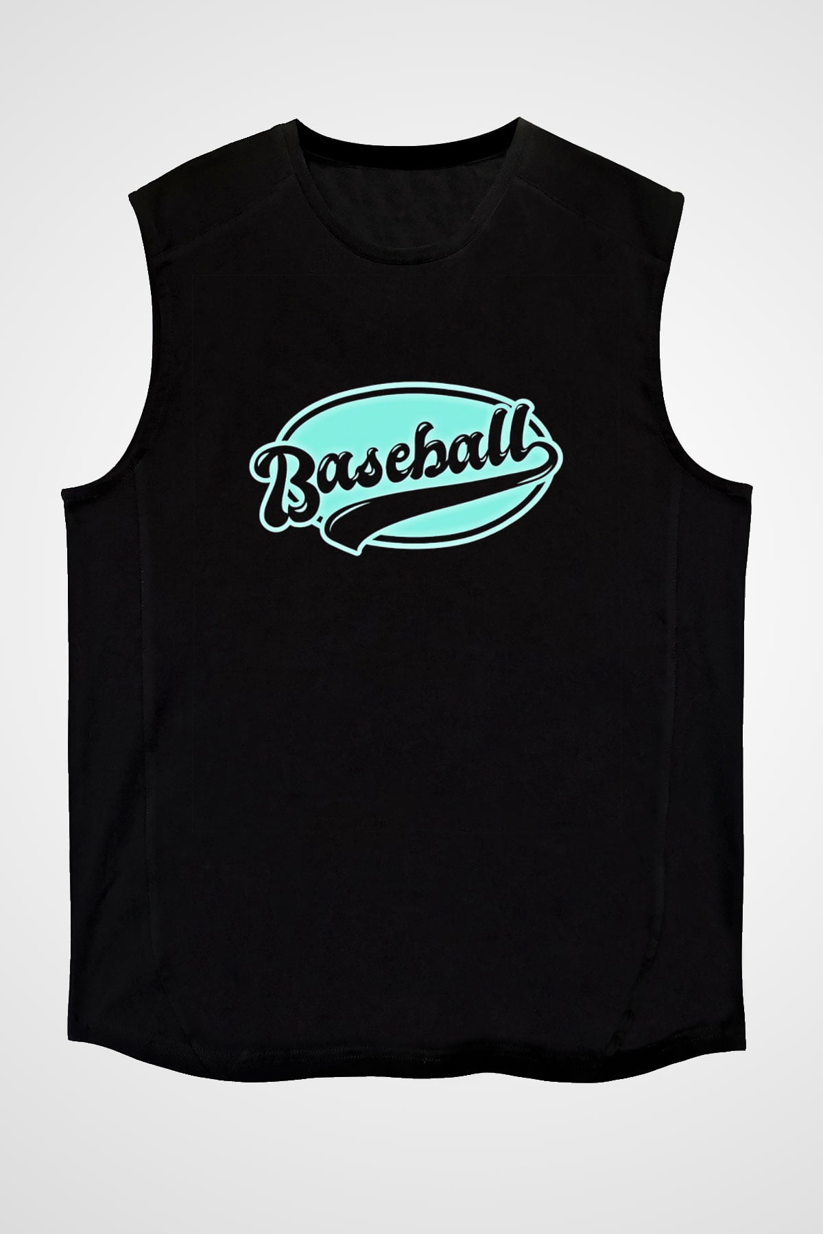 Beyzbol - Baseball Baskılı Unisex Siyah Kolsuz Tişört