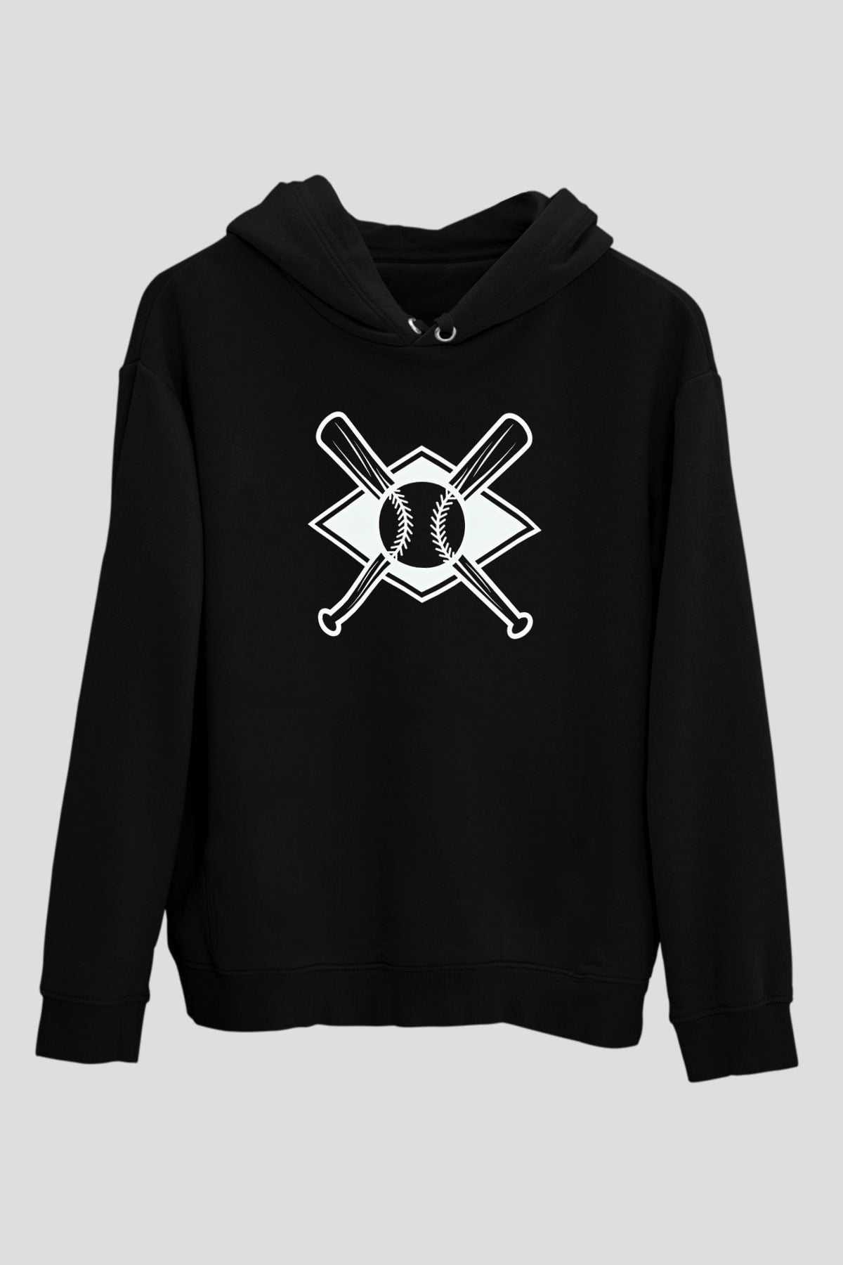 Beyzbol - Baseball Baskılı Unisex Siyah Hoodie