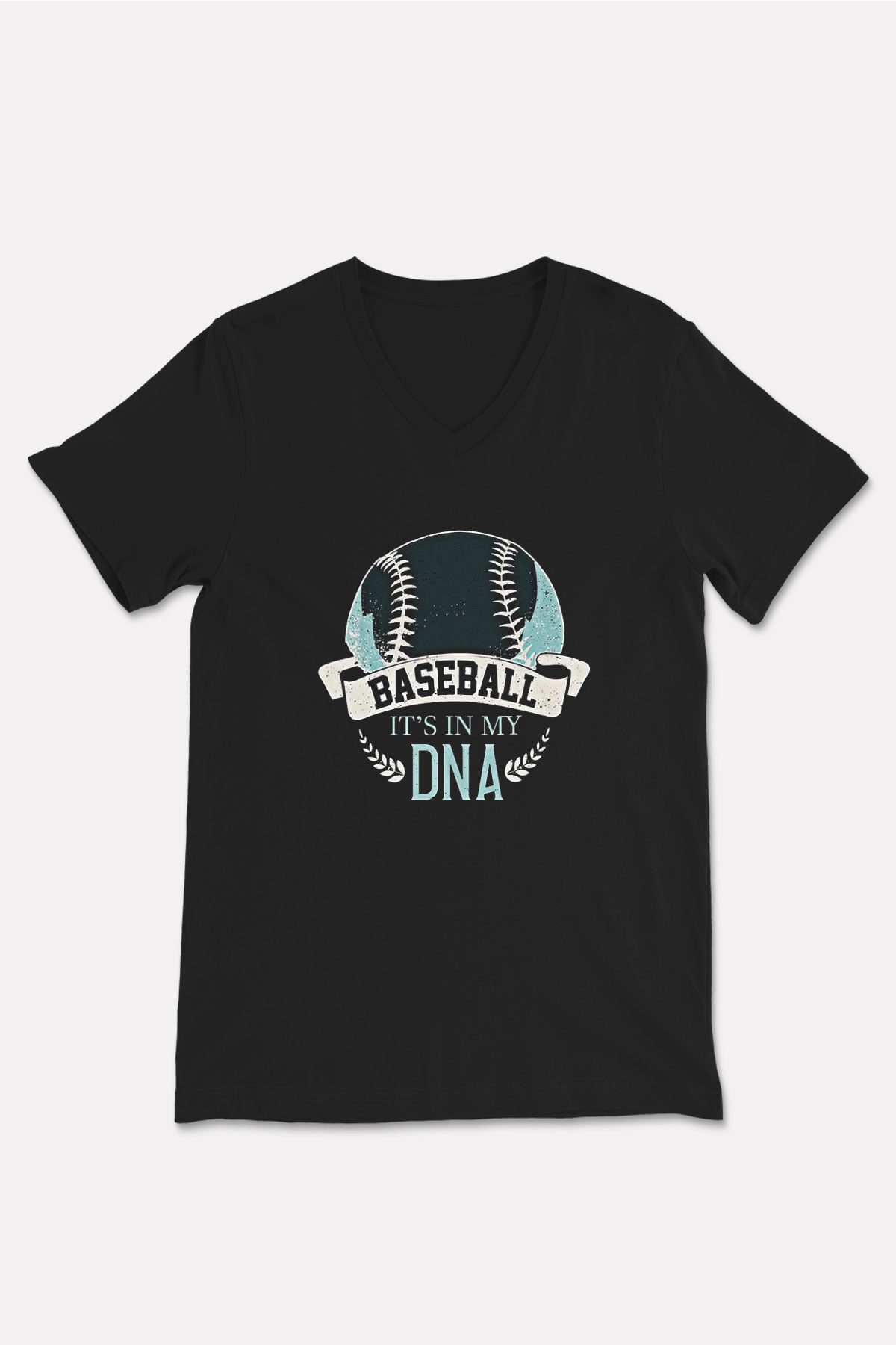 Beyzbol - Baseball Baskılı Unisex Siyah V Yaka Tişört