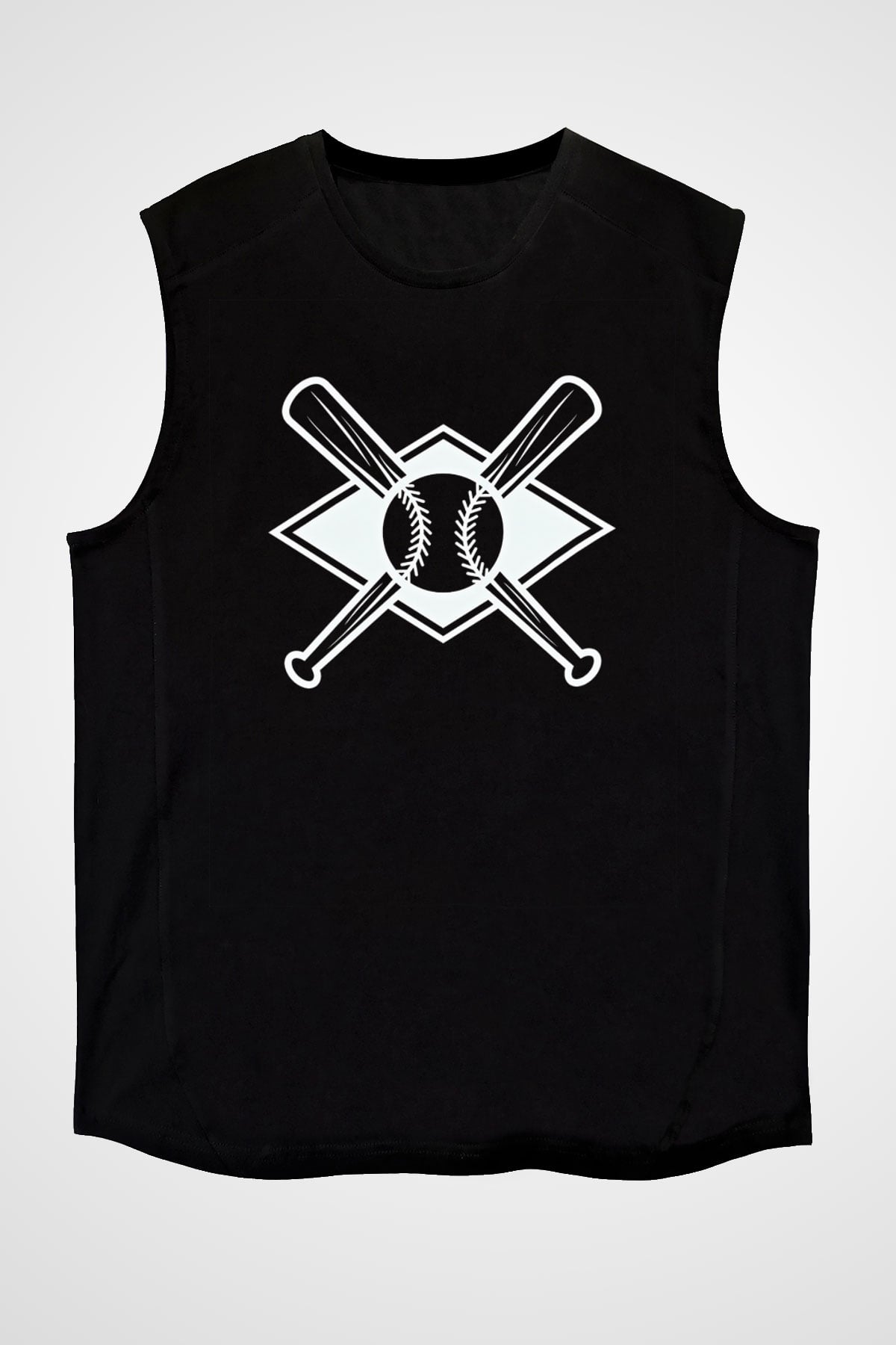 Beyzbol - Baseball Baskılı Unisex Siyah Kolsuz Tişört