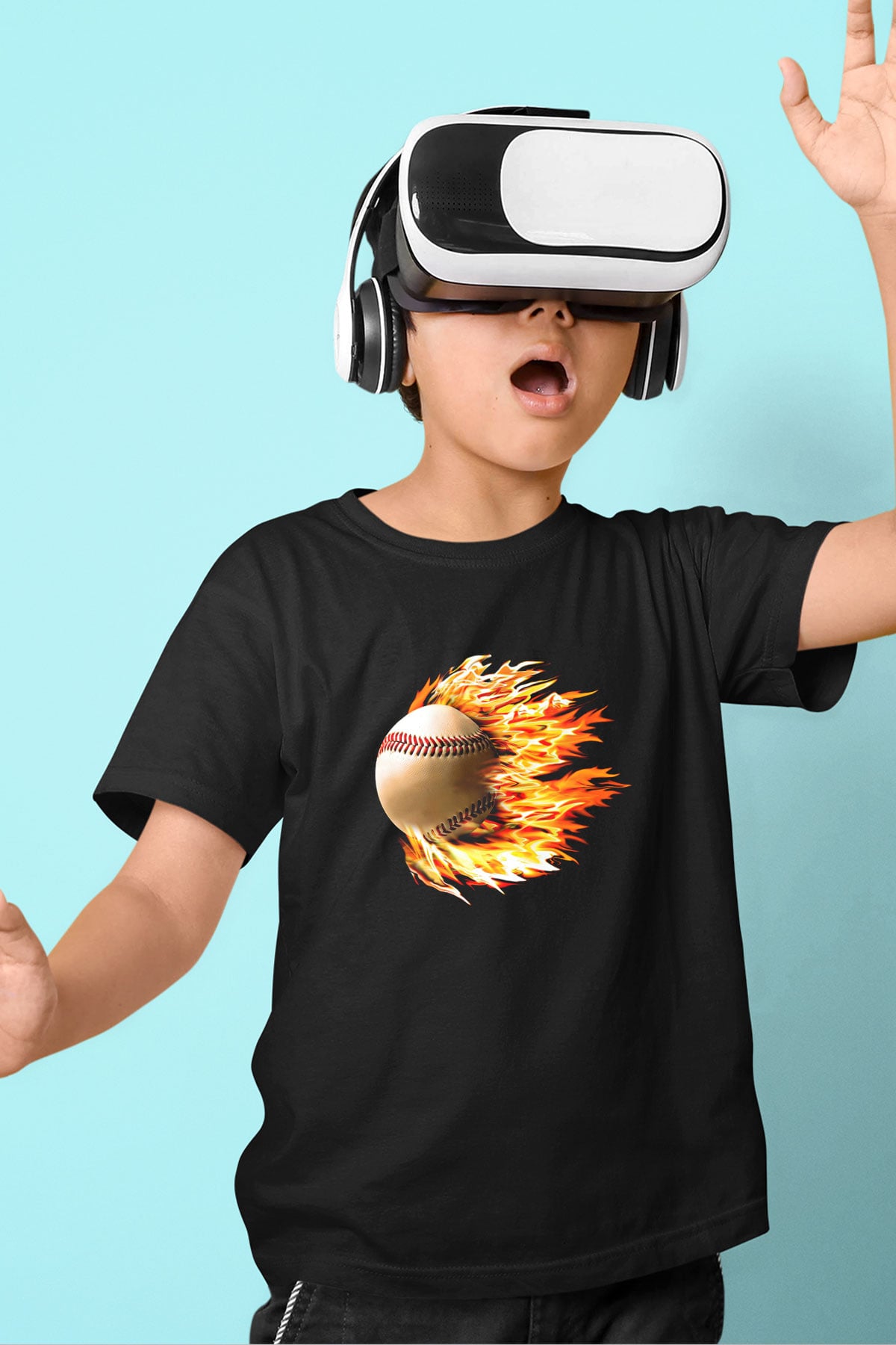 Beyzbol - Baseball Baskılı Unisex Siyah Çocuk Tİşörtü - Tshirt