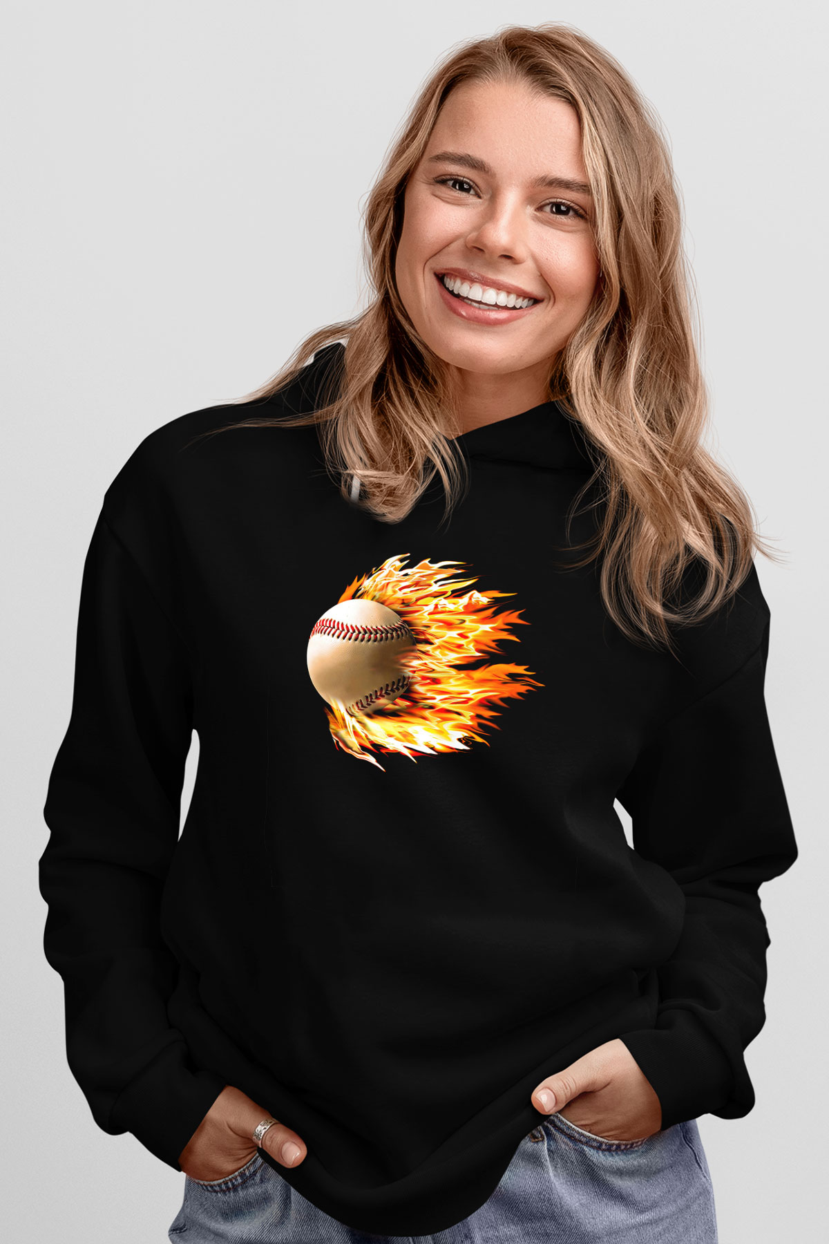 Beyzbol - Baseball Baskılı Unisex Siyah Hoodie