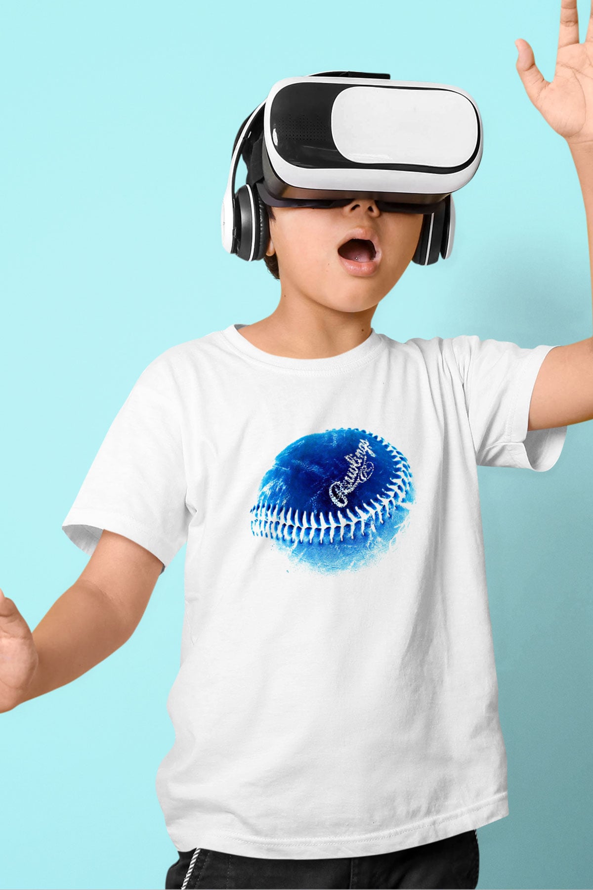 Beyzbol Baskılı Unisex Beyaz Çocuk Tişört - Tshirt