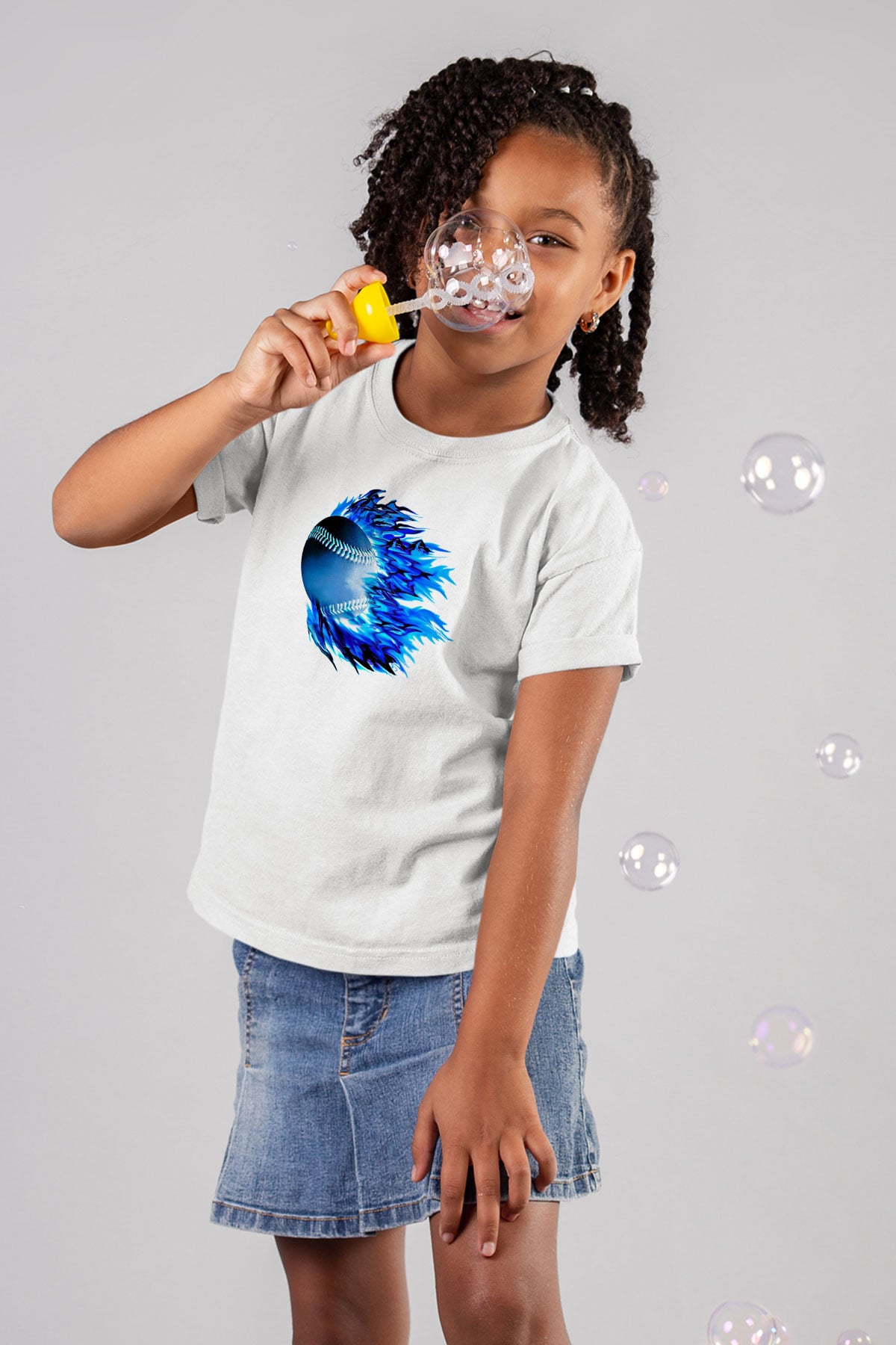 Beyzbol Baskılı Unisex Beyaz Çocuk Tişört - Tshirt