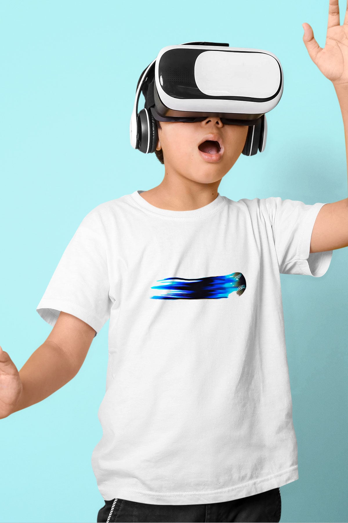 Beyzbol Baskılı Unisex Beyaz Çocuk Tişört - Tshirt