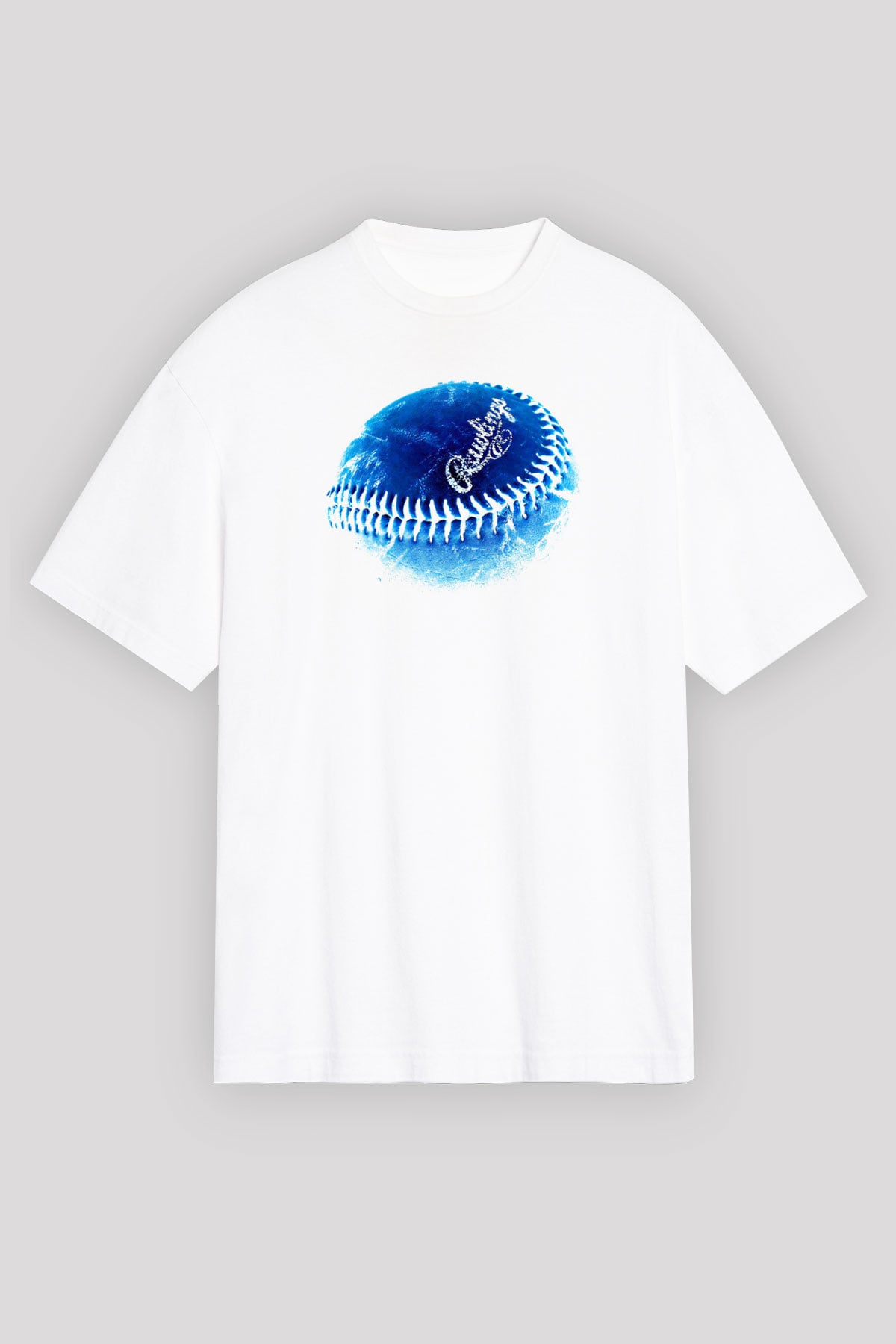 Beyzbol Baskılı Unisex Beyaz Oversize Tişört - Tshirt