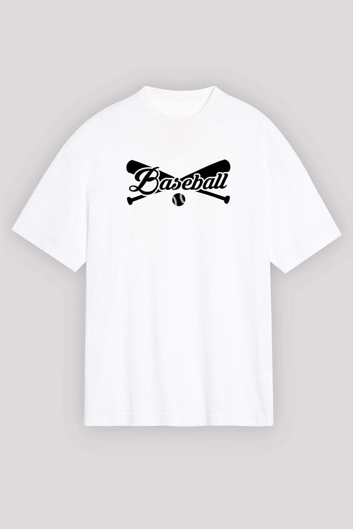 Beyzbol Baskılı Unisex Beyaz Oversize Tişört - Tshirt