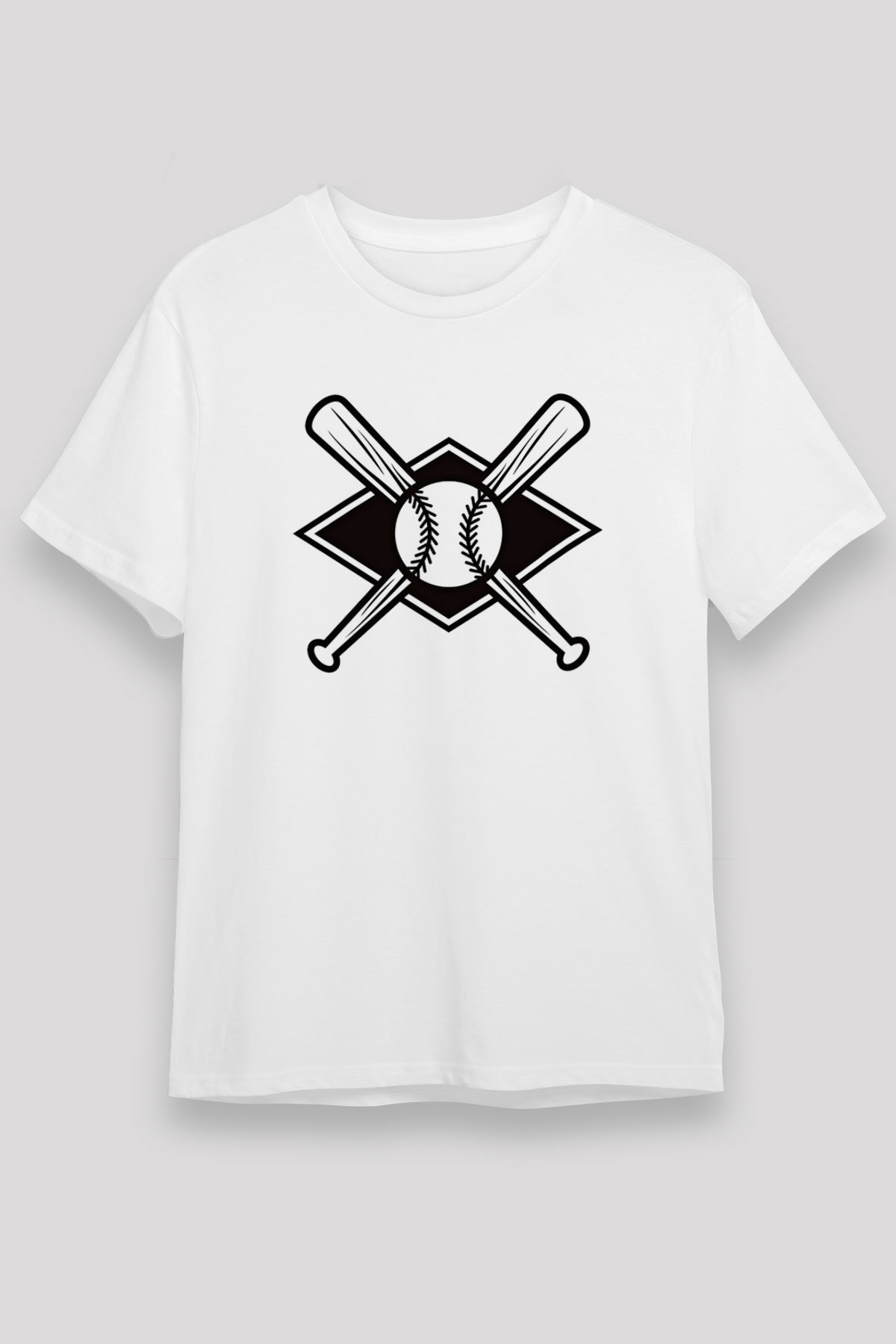 Beyzbol Baskılı Unisex Beyaz Tişört - Tshirt