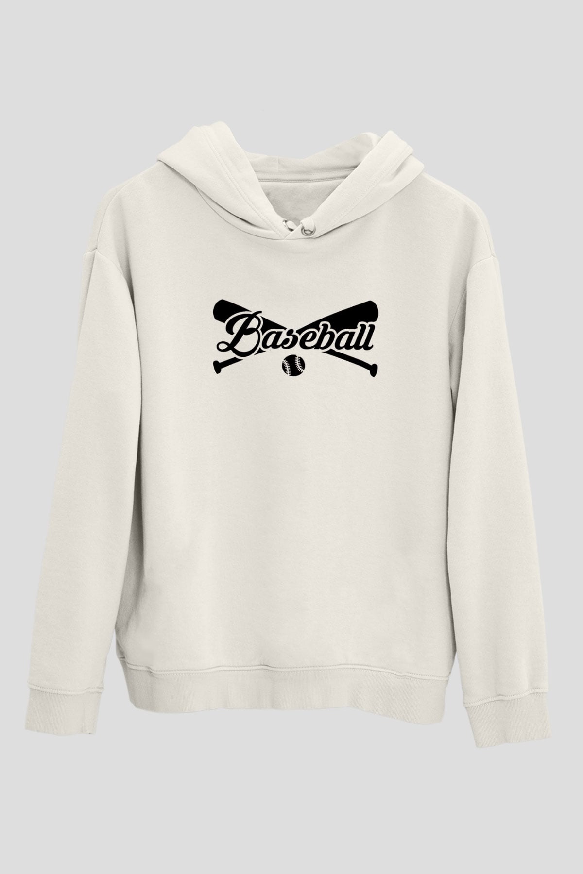 Beyzbol Baskılı Unisex Ekru Hoodie