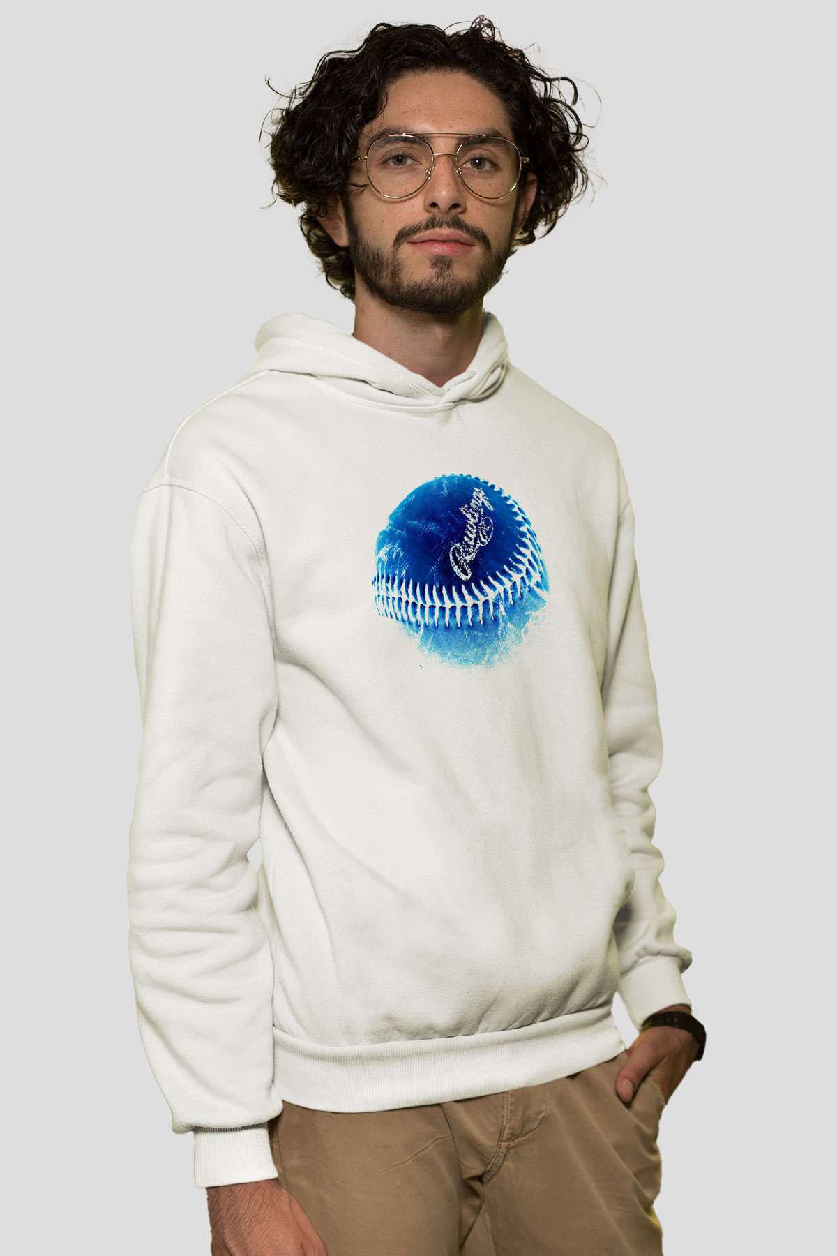 Beyzbol Baskılı Unisex Ekru Hoodie