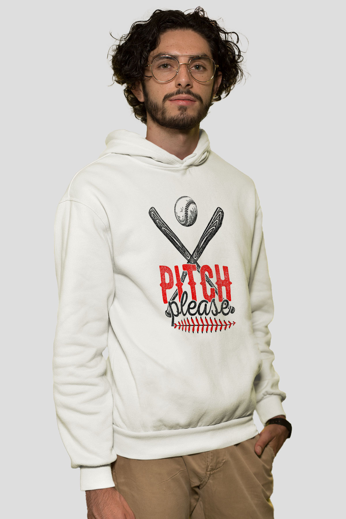Beyzbol Baskılı Unisex Ekru Hoodie