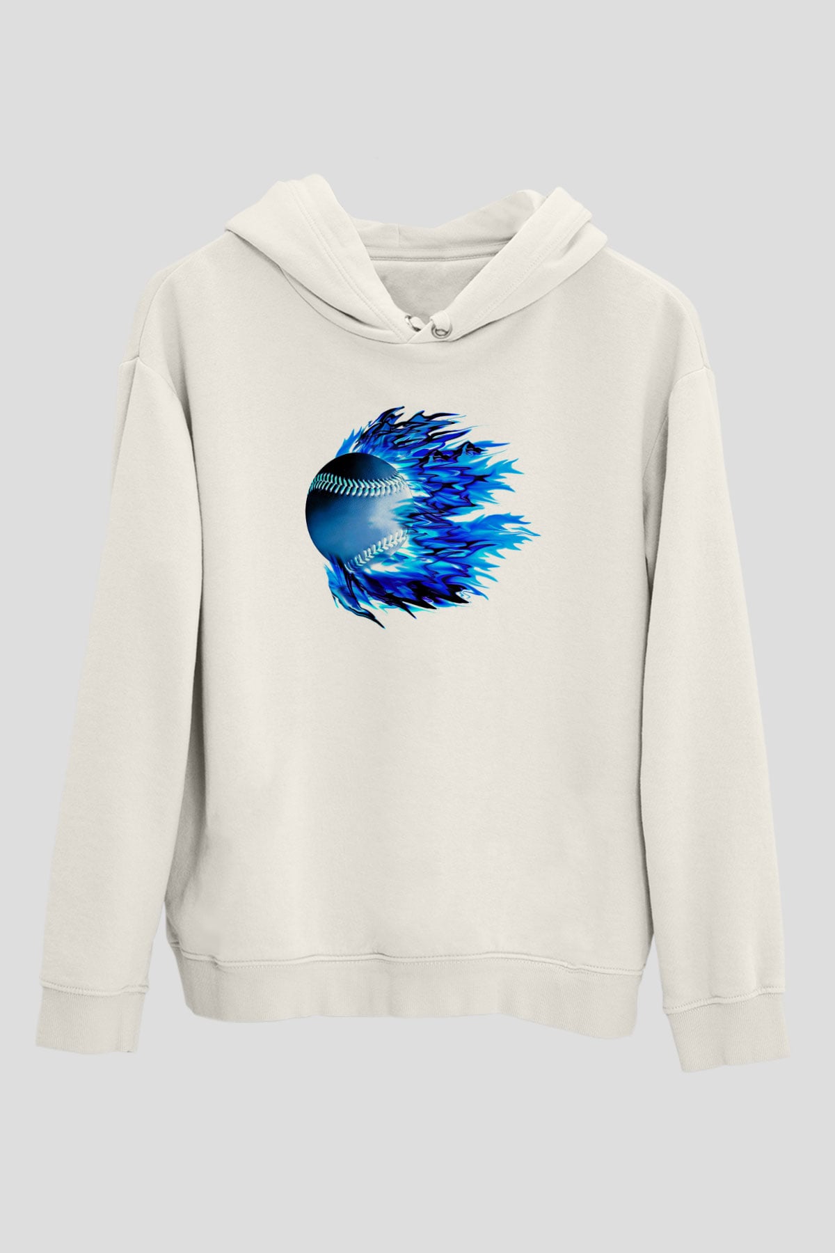 Beyzbol Baskılı Unisex Ekru Hoodie