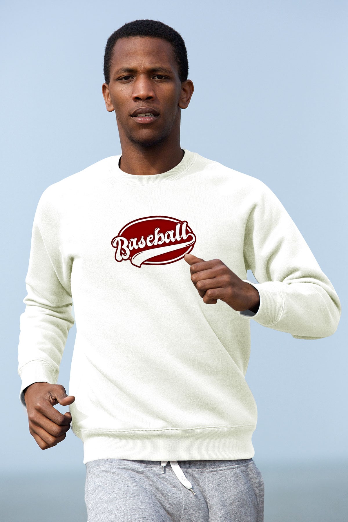 Beyzbol Baskılı Unisex Ekru Sweatshirt