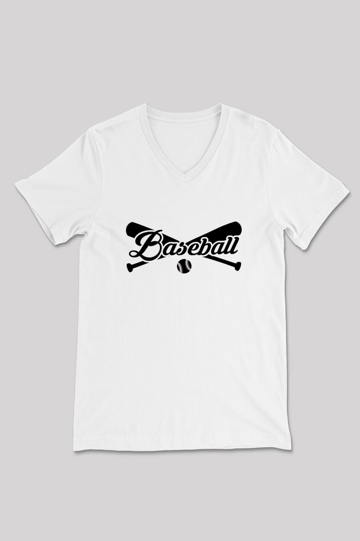 Beyzbol Baskılı Unisex V Yaka Tişört - Tshirt