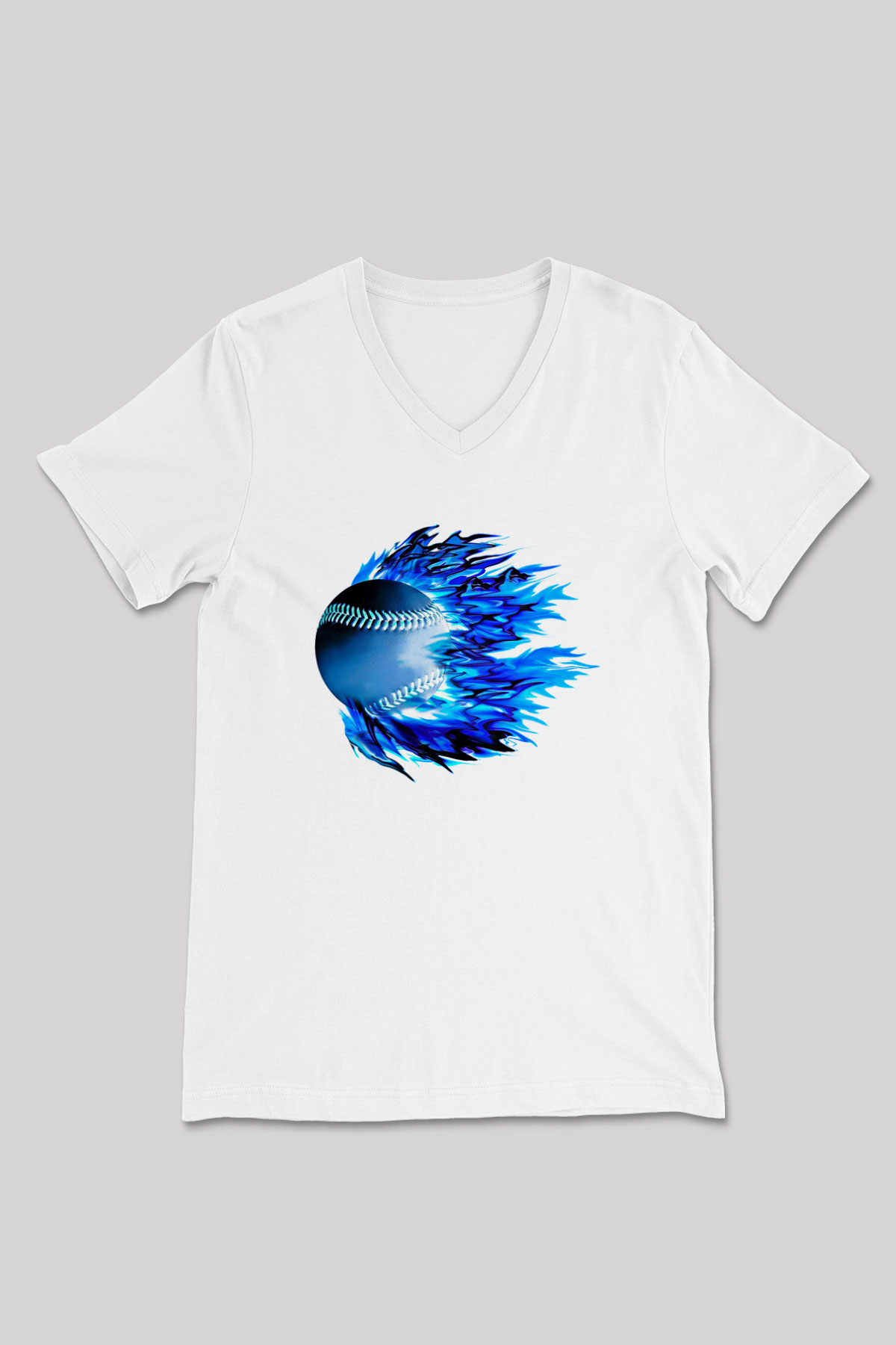 Beyzbol Baskılı Unisex V Yaka Tişört - Tshirt