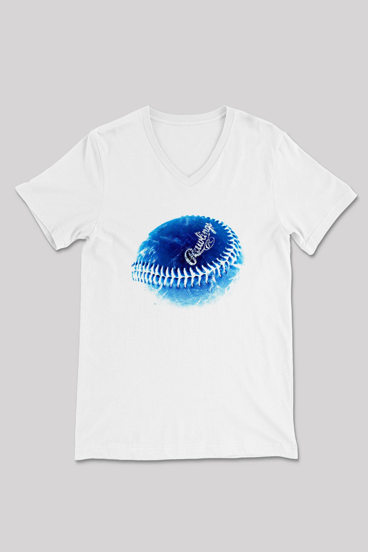Beyzbol Baskılı Unisex V Yaka Tişört - Tshirt