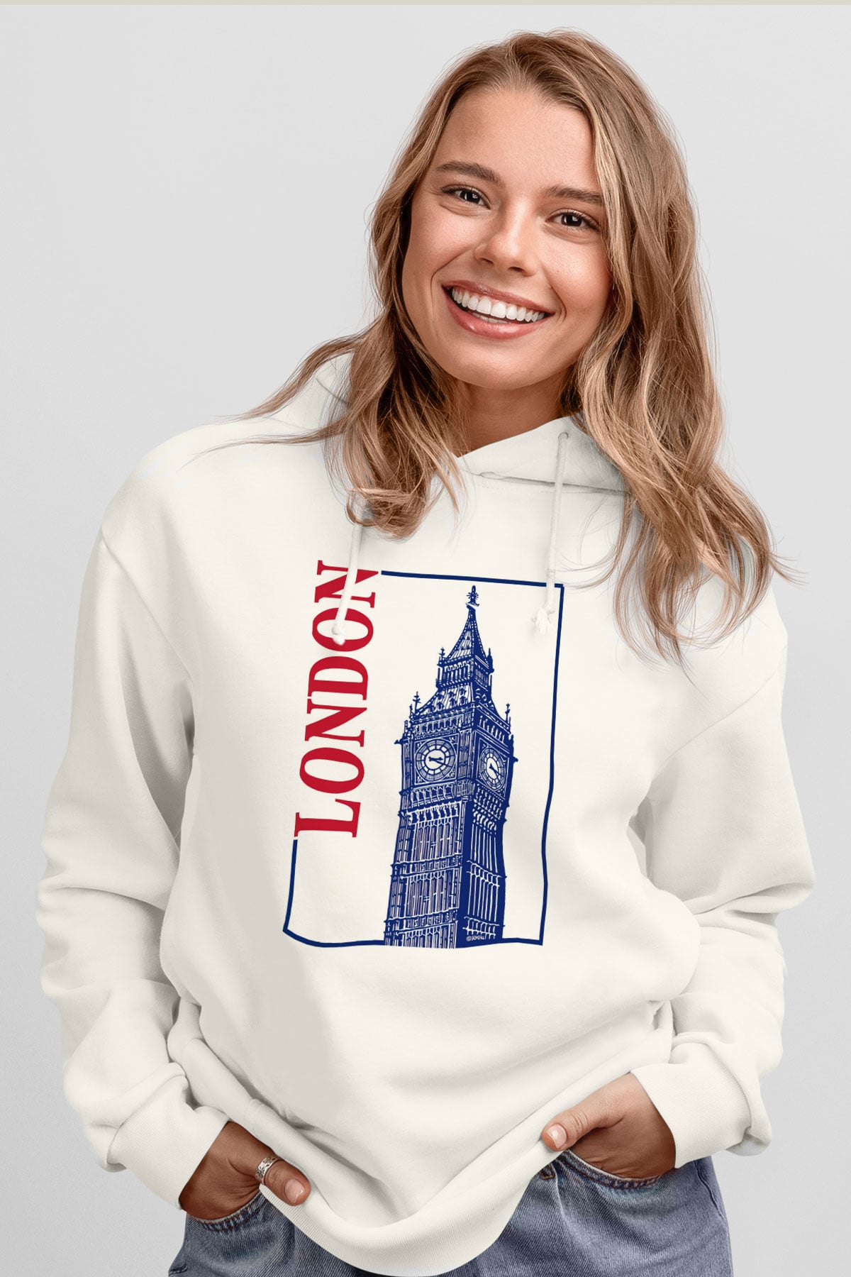 Big Ben Beyaz Unisex Hoodie
