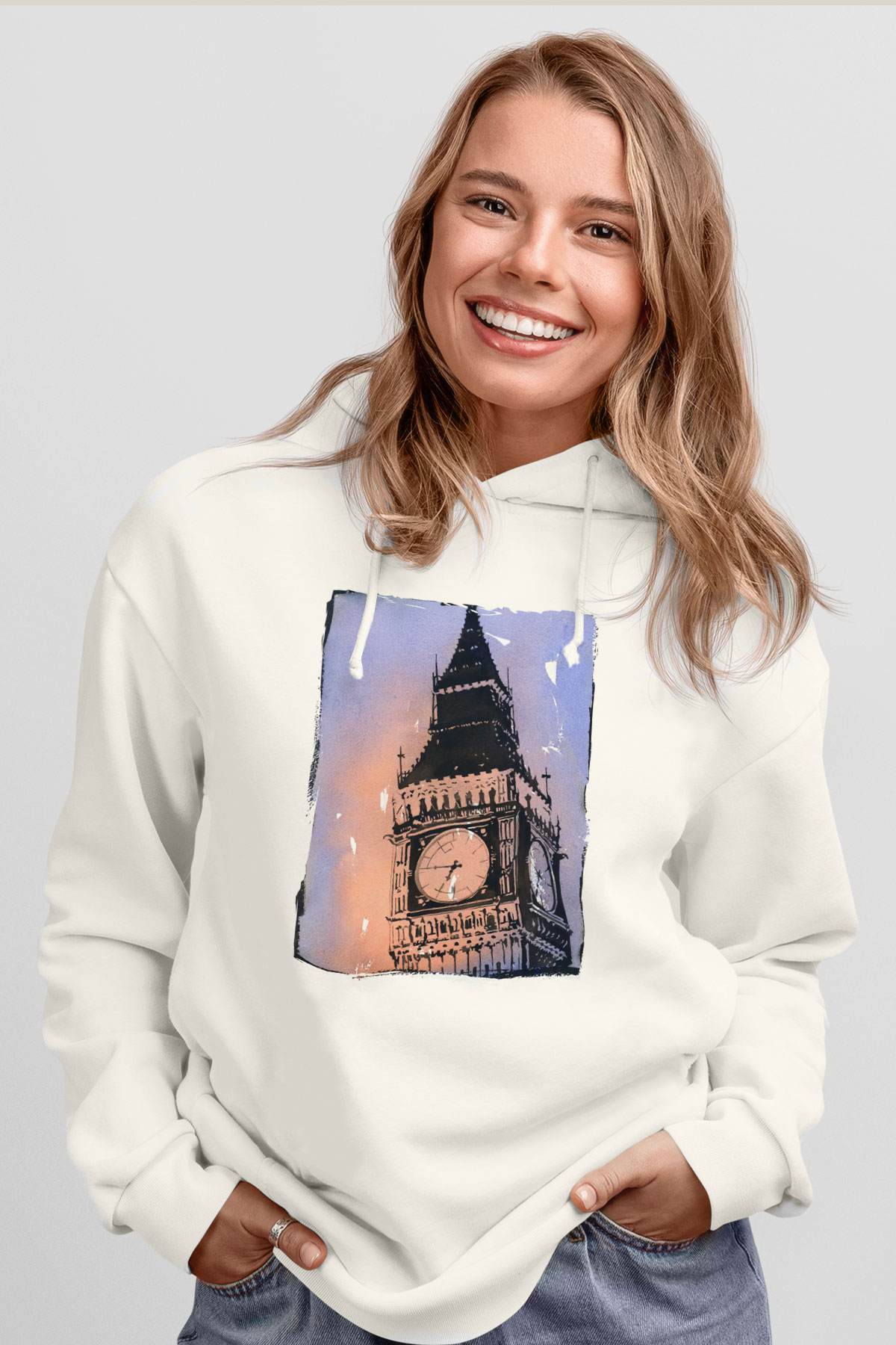 Big Ben Beyaz Unisex Hoodie