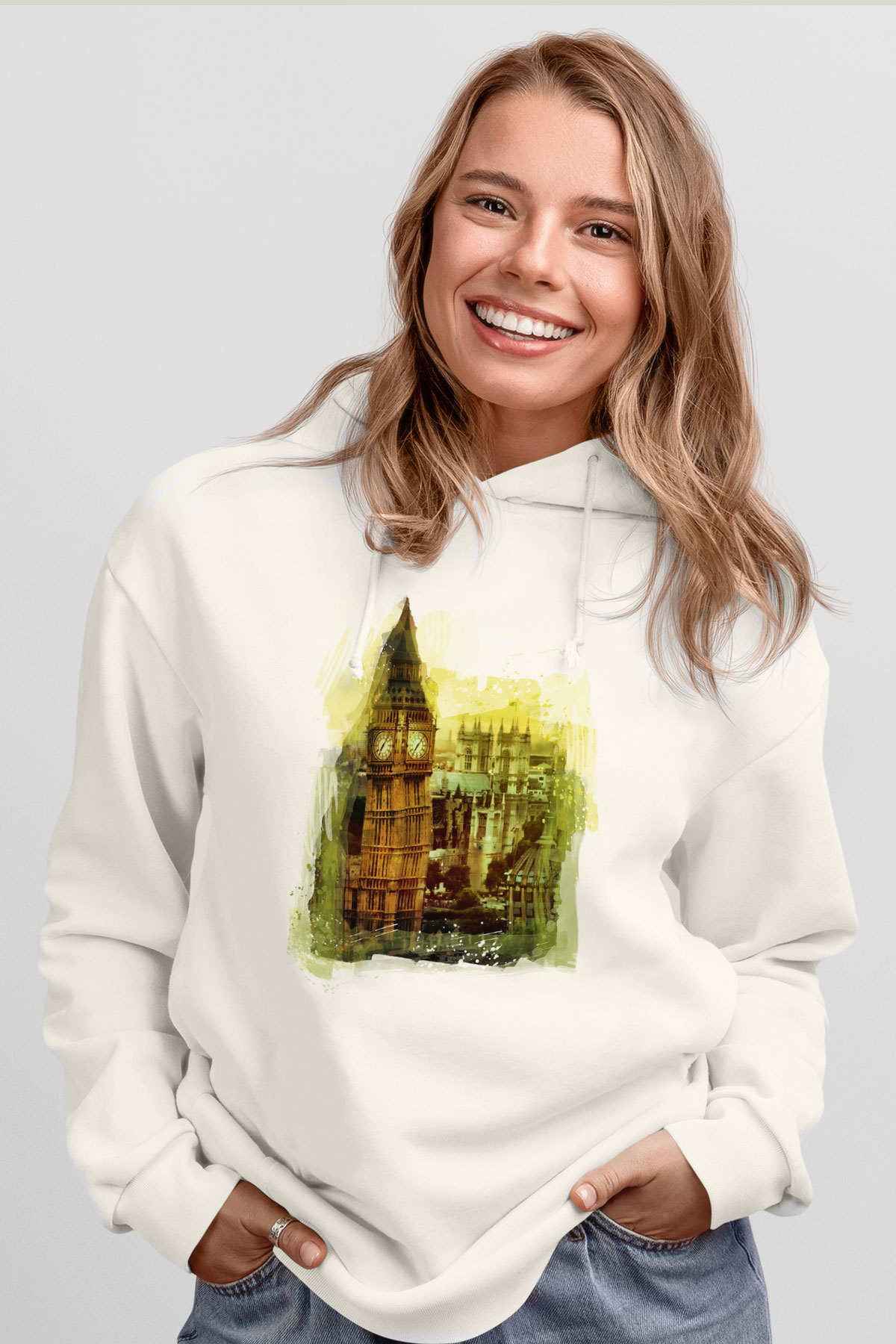 Big Ben Beyaz Unisex Hoodie