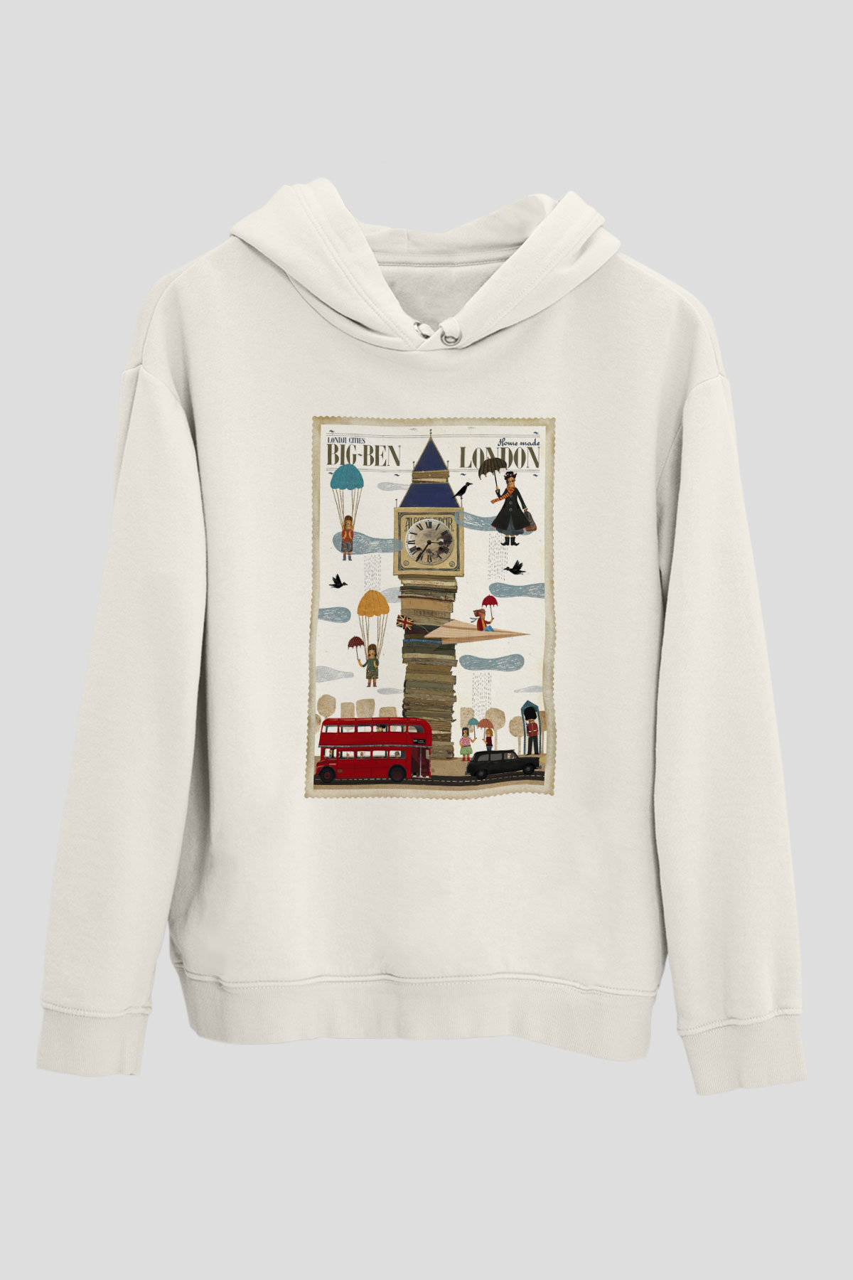 Big Ben Beyaz Unisex Kapşonlu Sweatshirt