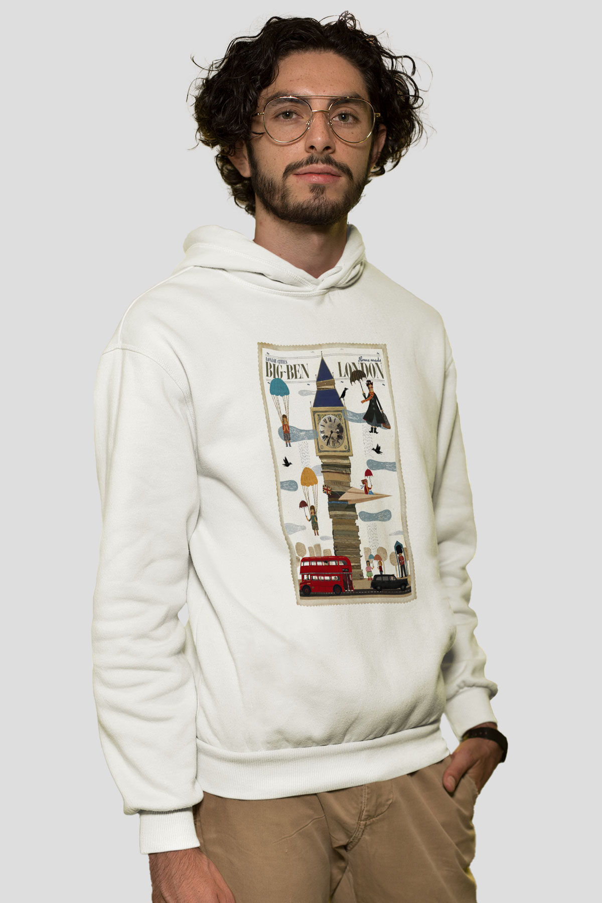 Big Ben Beyaz Unisex Kapşonlu Sweatshirt