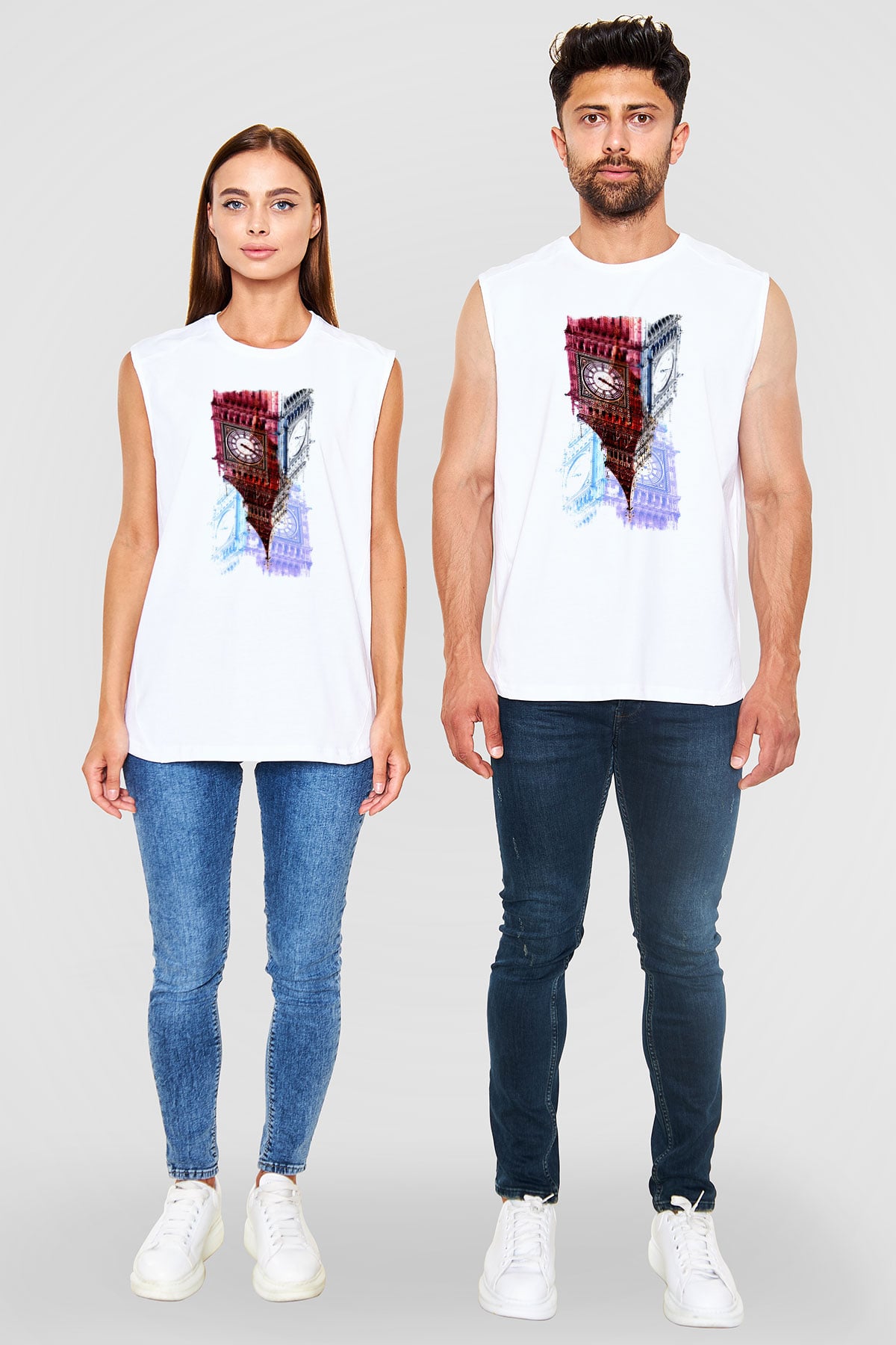 Big Ben Beyaz Unisex Kolsuz Tişört