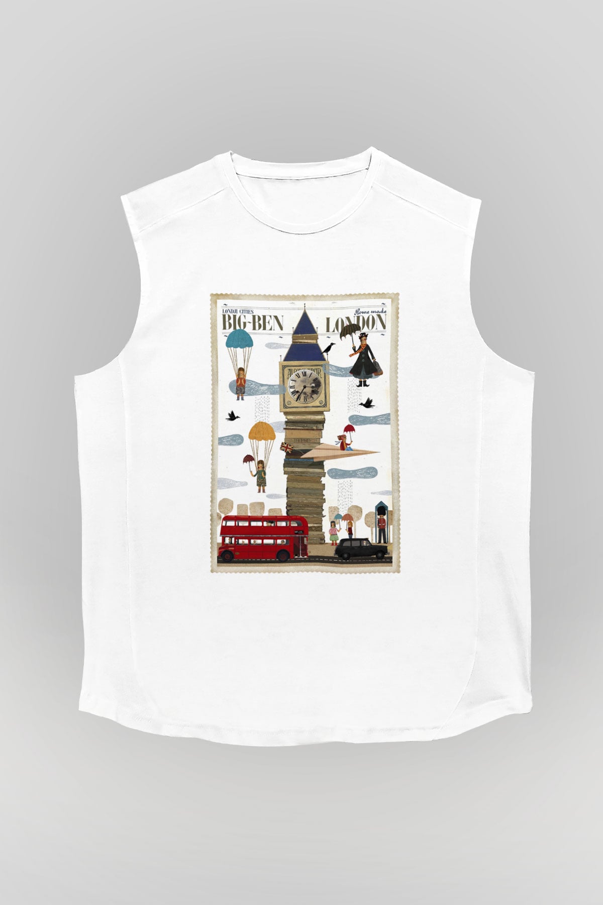 Big Ben Beyaz Unisex Kolsuz Tişört