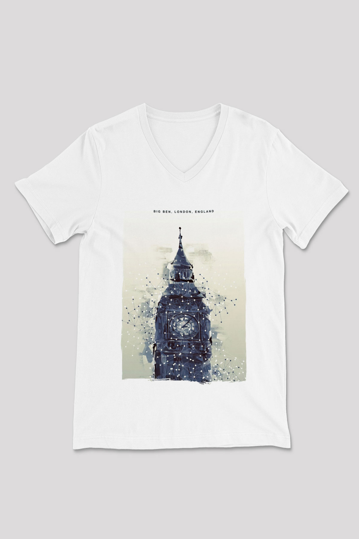 Big Ben Beyaz Unisex V Yaka Tişört