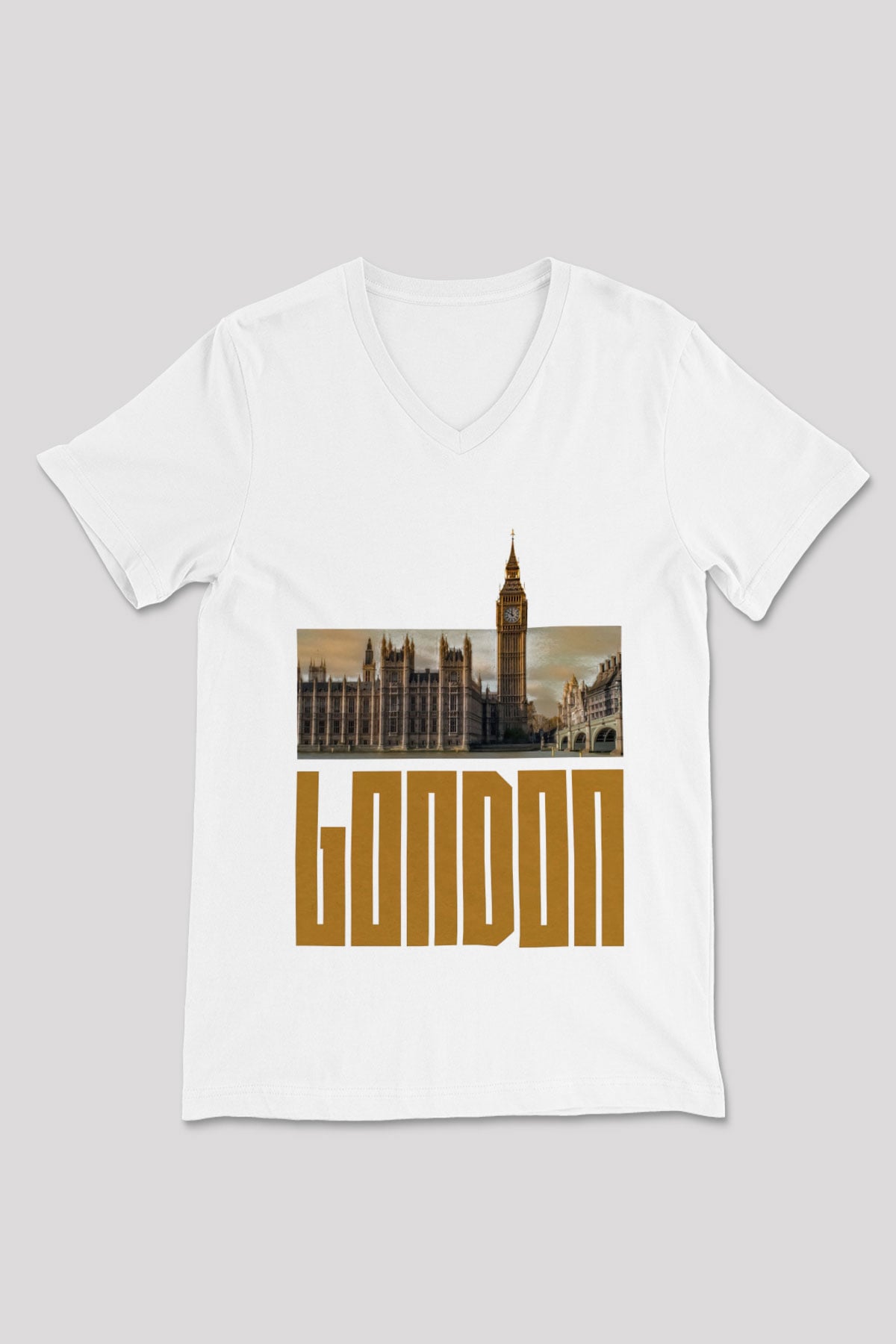 Big Ben Beyaz Unisex V Yaka Tişört
