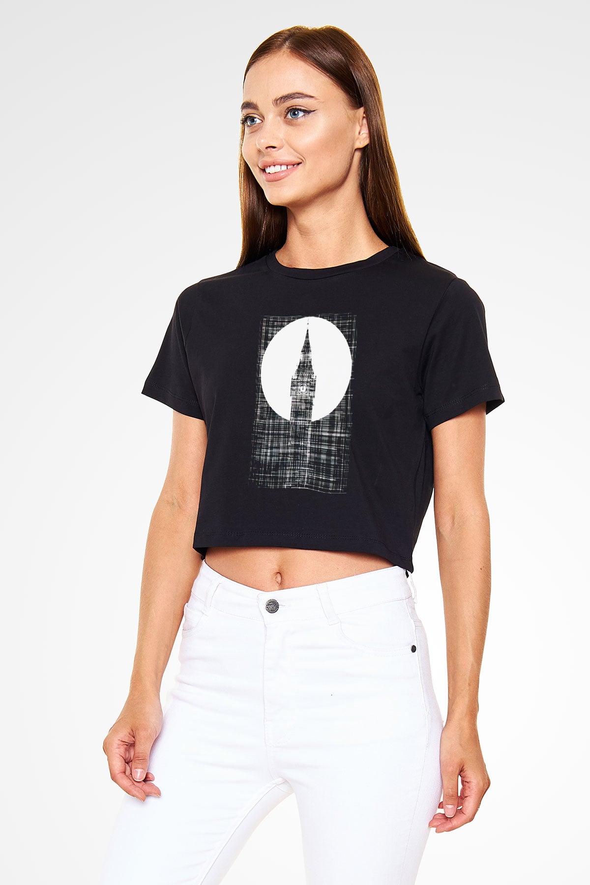 Big Ben Siyah  Crop Top Tişört