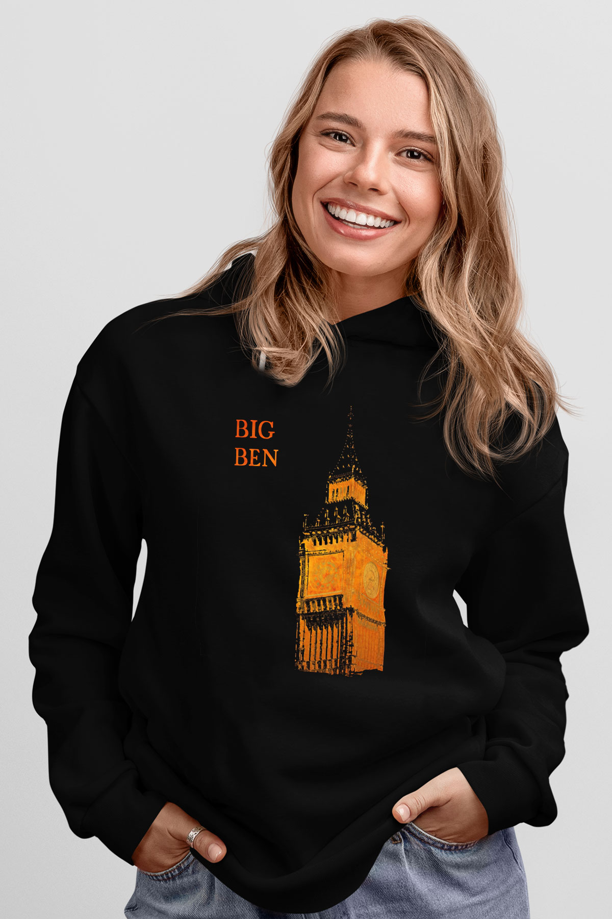 Big Ben Siyah Unisex Hoodie