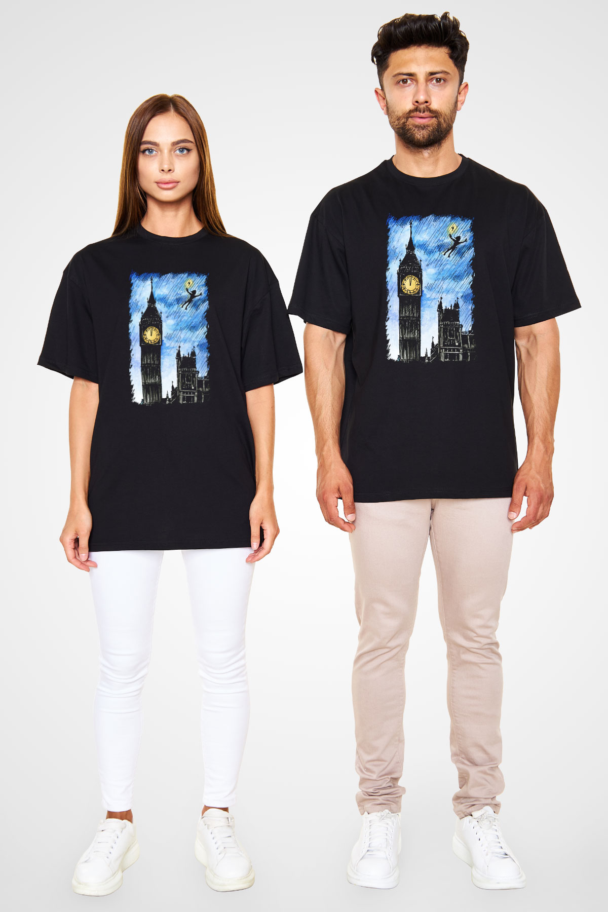 Big Ben Siyah Unisex Oversize Tişört T-Shirt