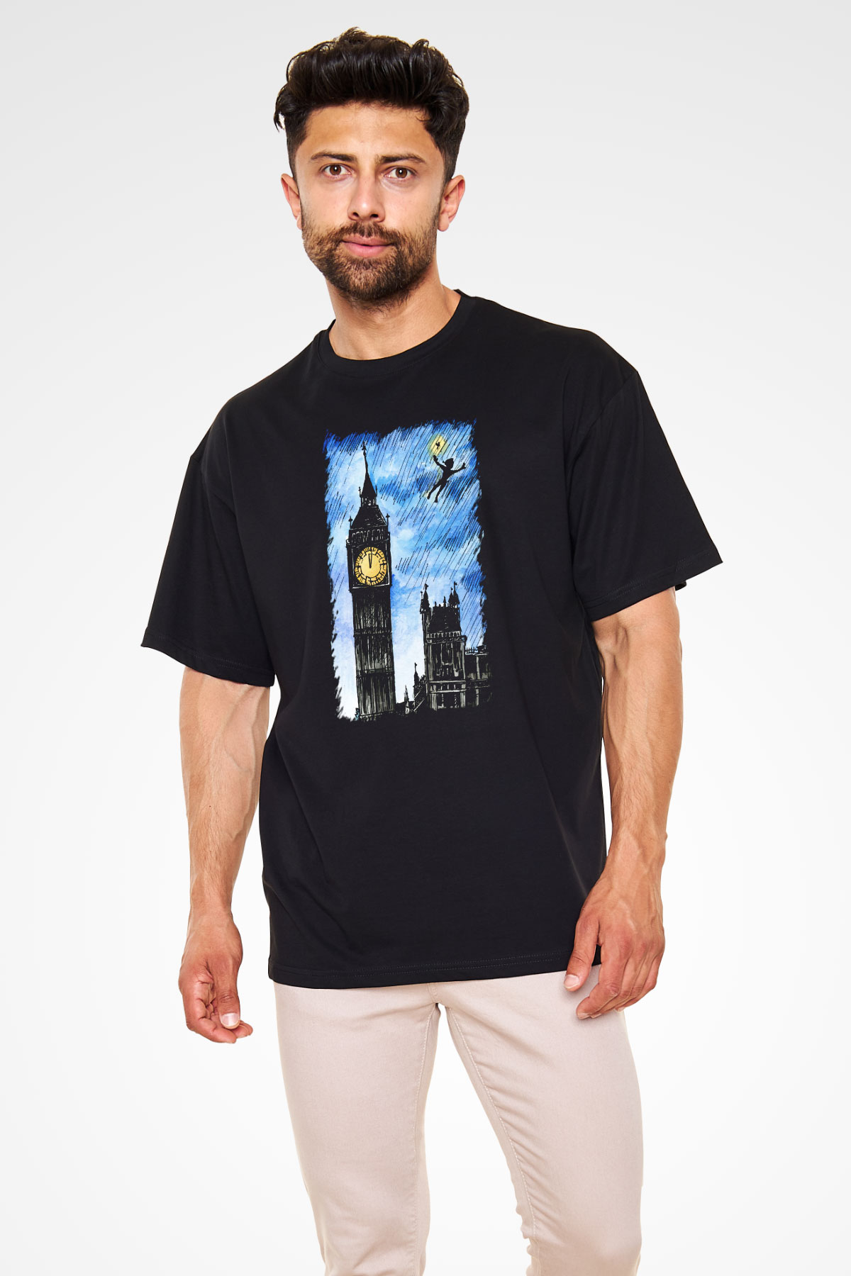 Big Ben Siyah Unisex Oversize Tişört T-Shirt