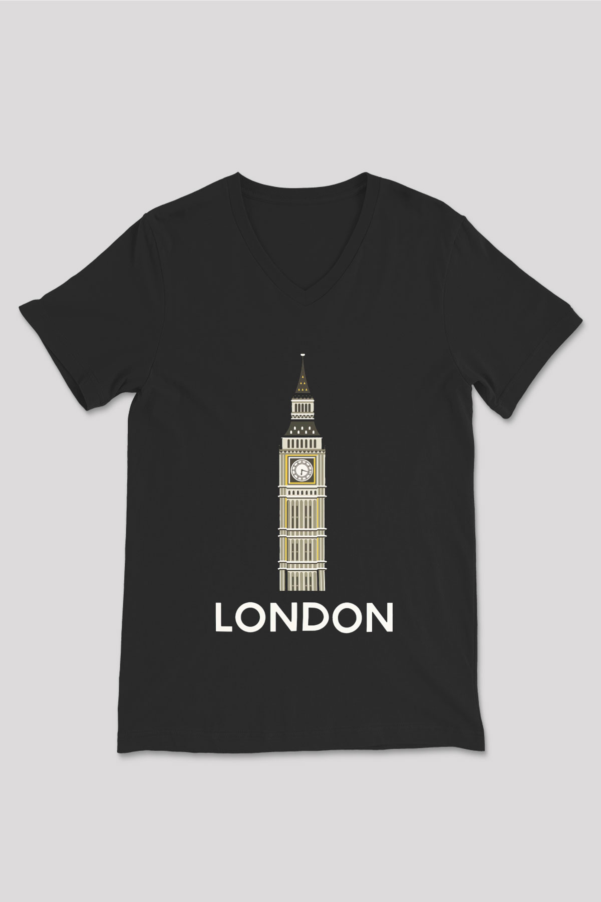 Big Ben Siyah Unisex V Yaka Tişört T-Shirt