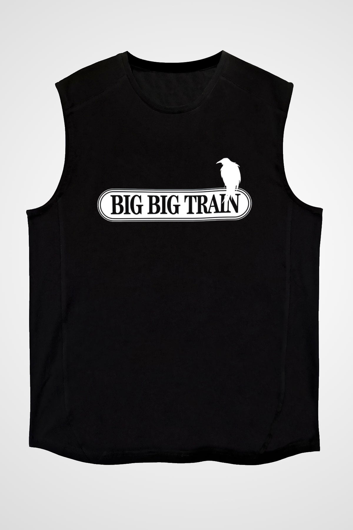 Big Big Train Baskılı Unisex Siyah Kolsuz Tişört - Tshirt