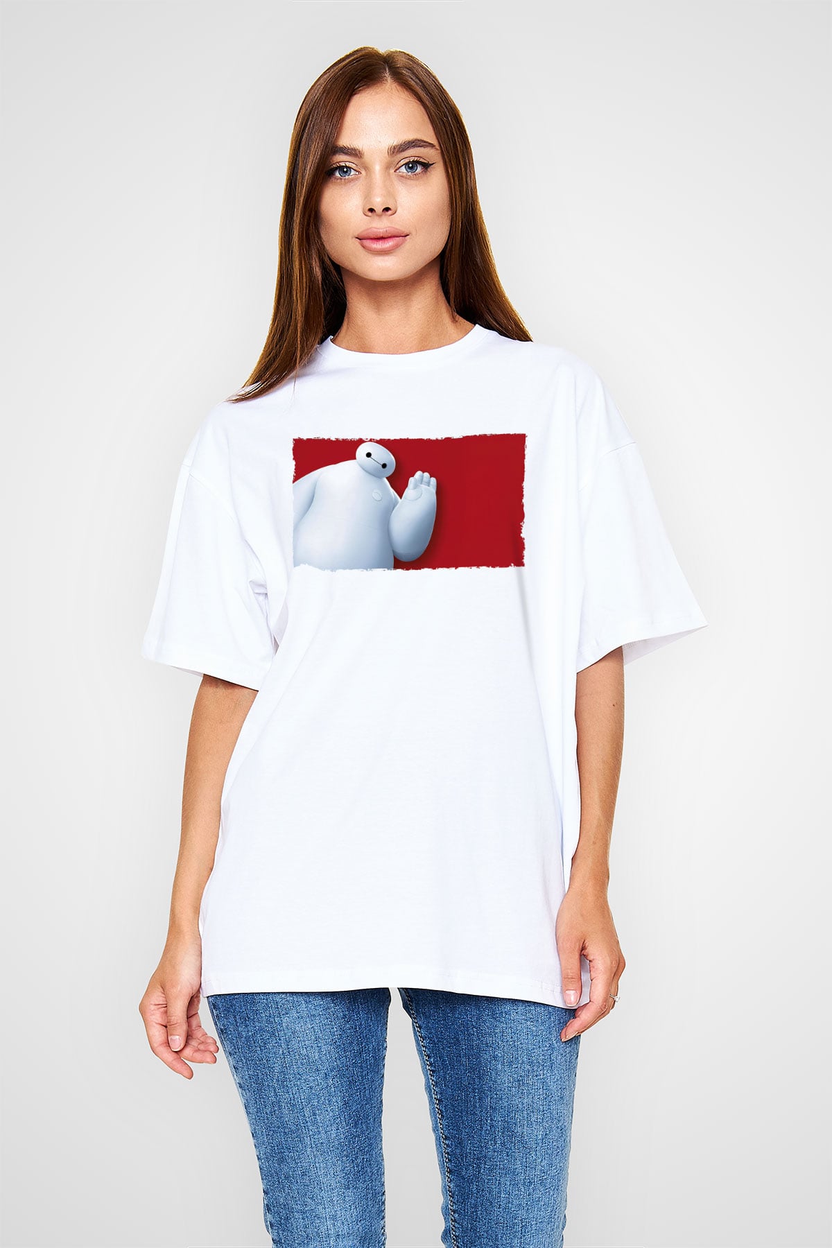 Big Hero Beyaz Unisex Oversize Tişört T-Shirt