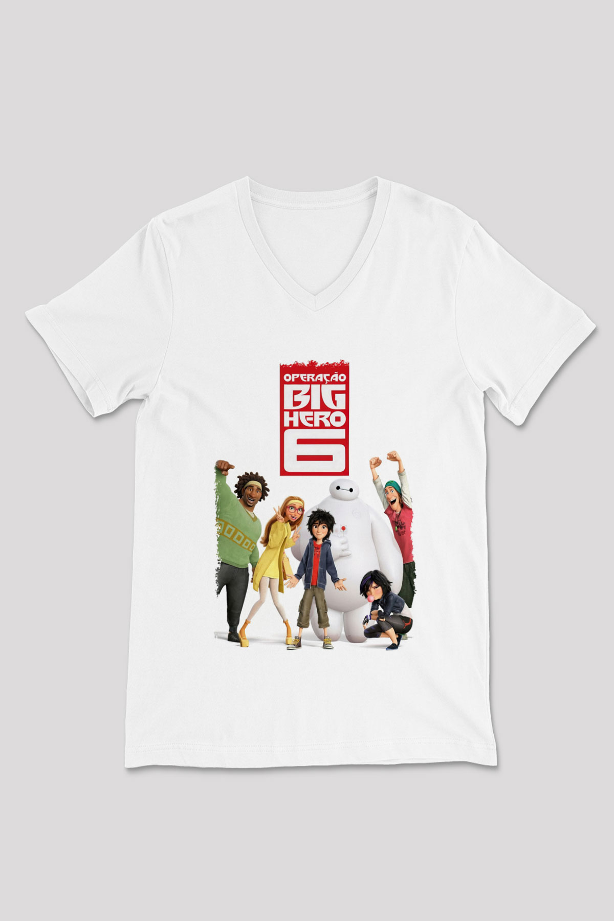 Big Hero Beyaz Unisex V Yaka Tişört