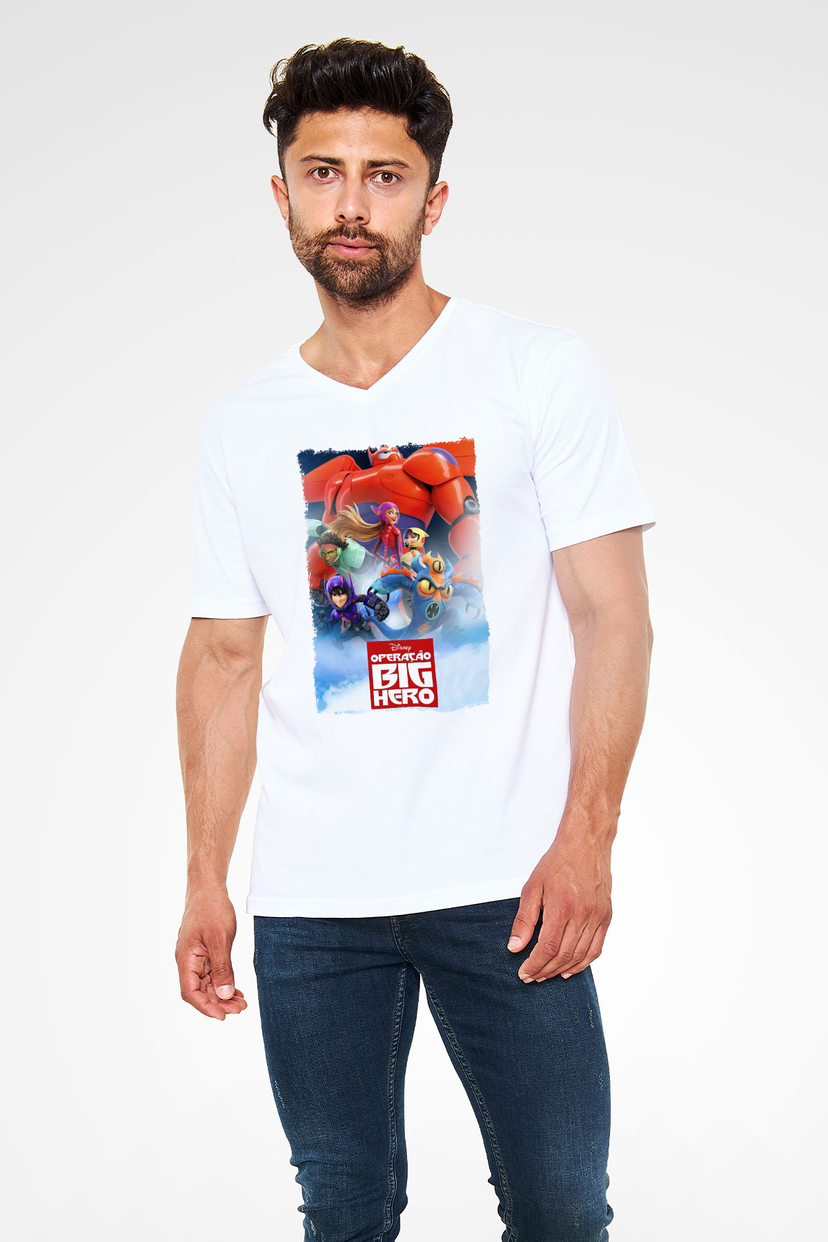 Big Hero Beyaz Unisex V Yaka Tişört