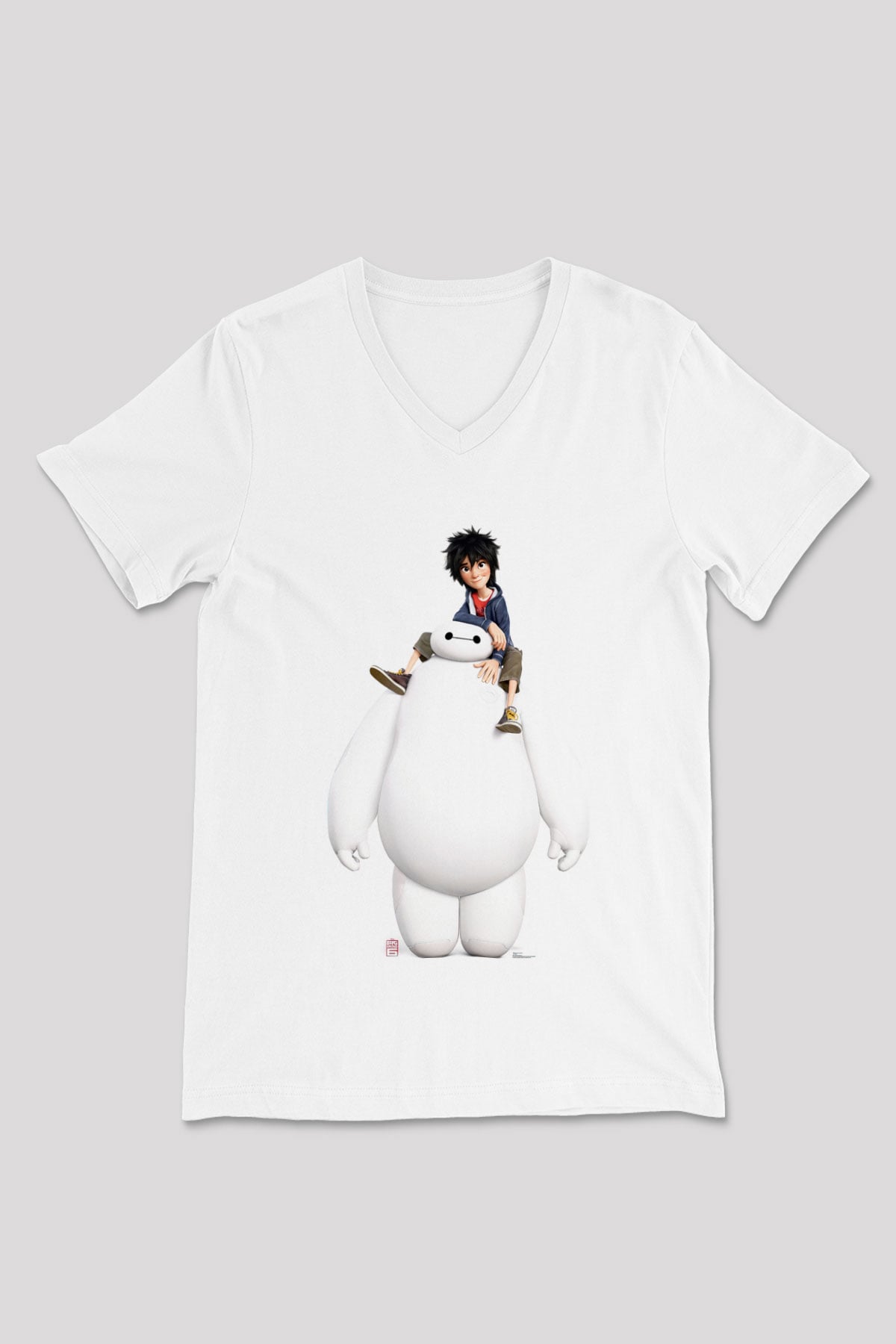 Big Hero Beyaz Unisex V Yaka Tişört