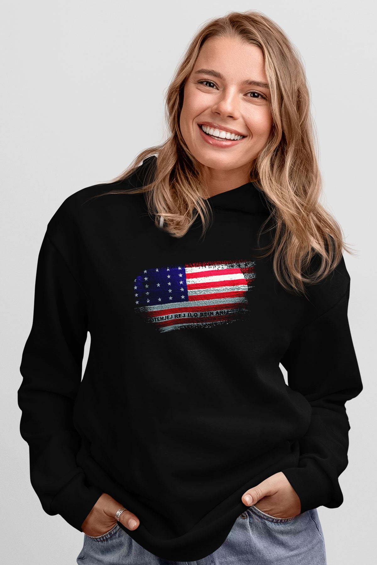 Bikini Atolü - Bikini Atoll Bayrağı Baskılı Unisex Siyah Hoodie