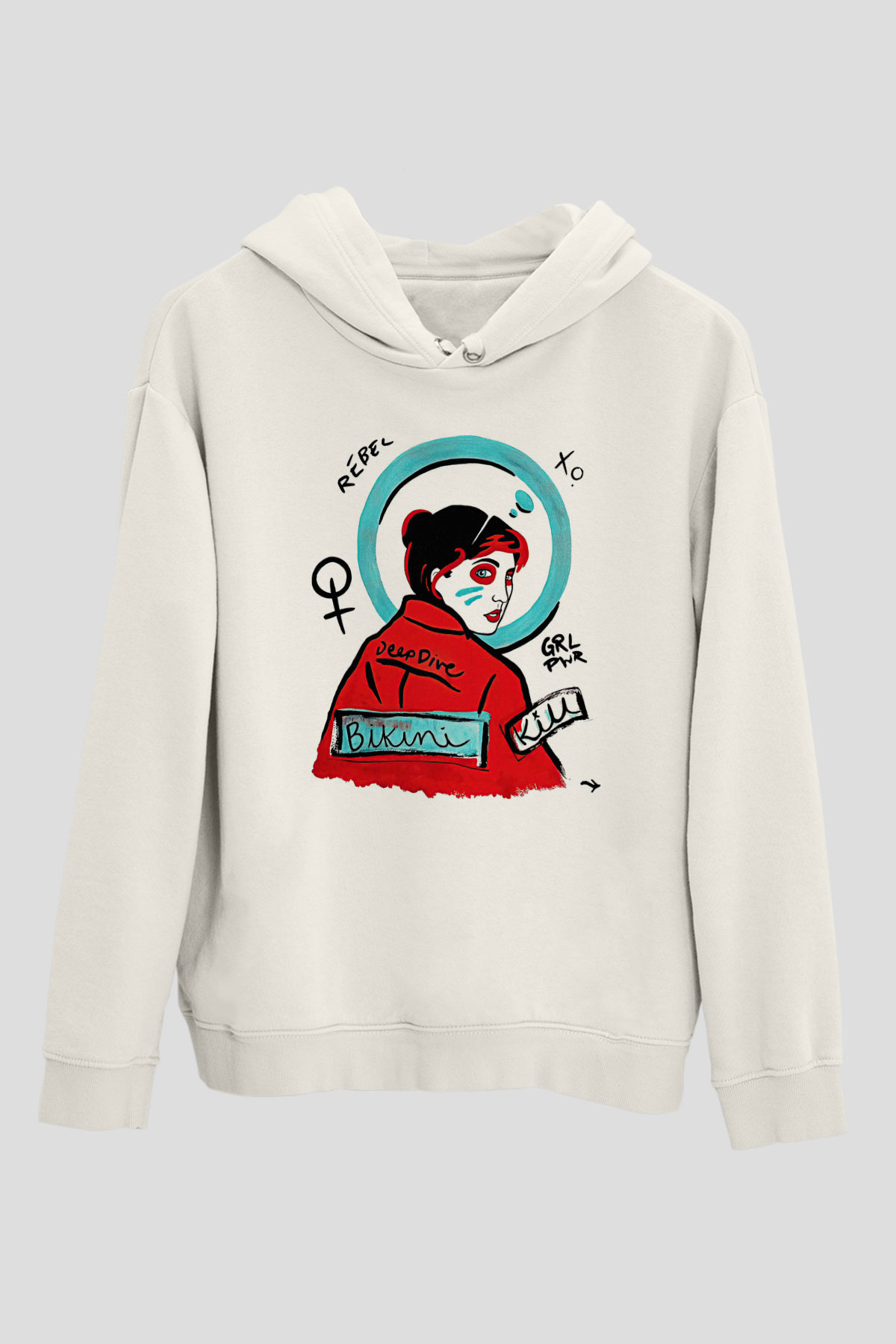 Bikini Kill Baskılı Beyaz Unisex Kapüşonlu Sweatshirt