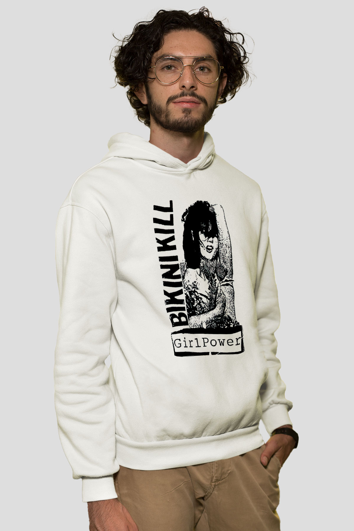 Bikini Kill Baskılı Beyaz Unisex Kapüşonlu Sweatshirt