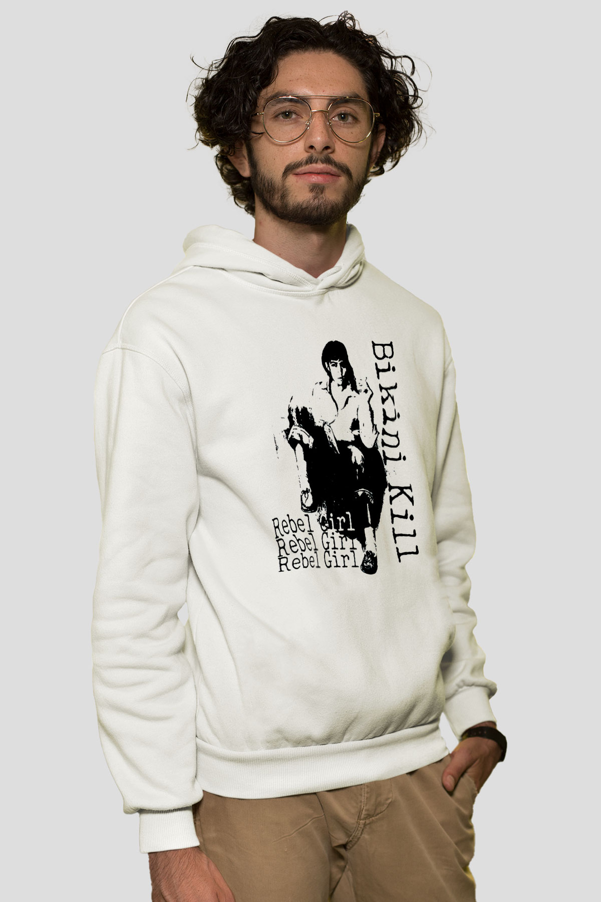 Bikini Kill Baskılı Beyaz Unisex Kapüşonlu Sweatshirt